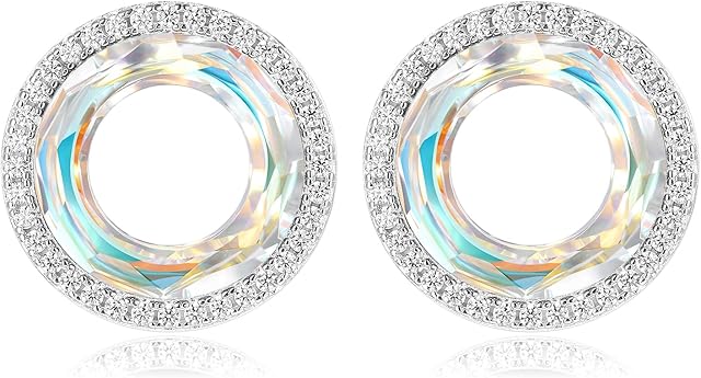 LOUISA SECRET Hoop Earrings for Women Stud Earrings Crystal Circle Earrings Stainless Steel Birthday Valentines Day Mothers Day Christmas Jewelry Gifts for Women Ladies Mom Wife Girlfriend Her