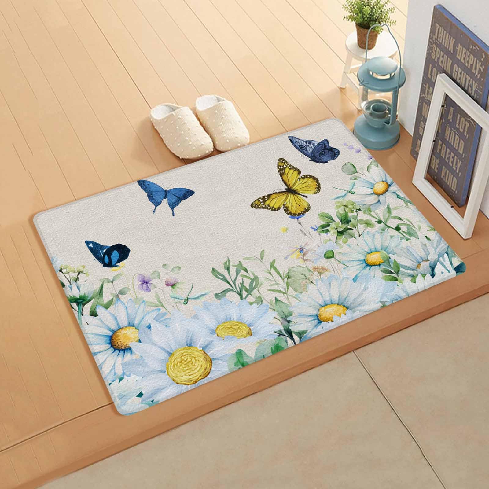 Botanical Floral Kitchen Bath Door Mat Cushioned Runner Rug,Washable Welcome Floor Sink Antifatigue Mat,Waterproof & Non-Slip Comfort Standing Doormat,Farmhouse Vintage Spring Herb Plant 18