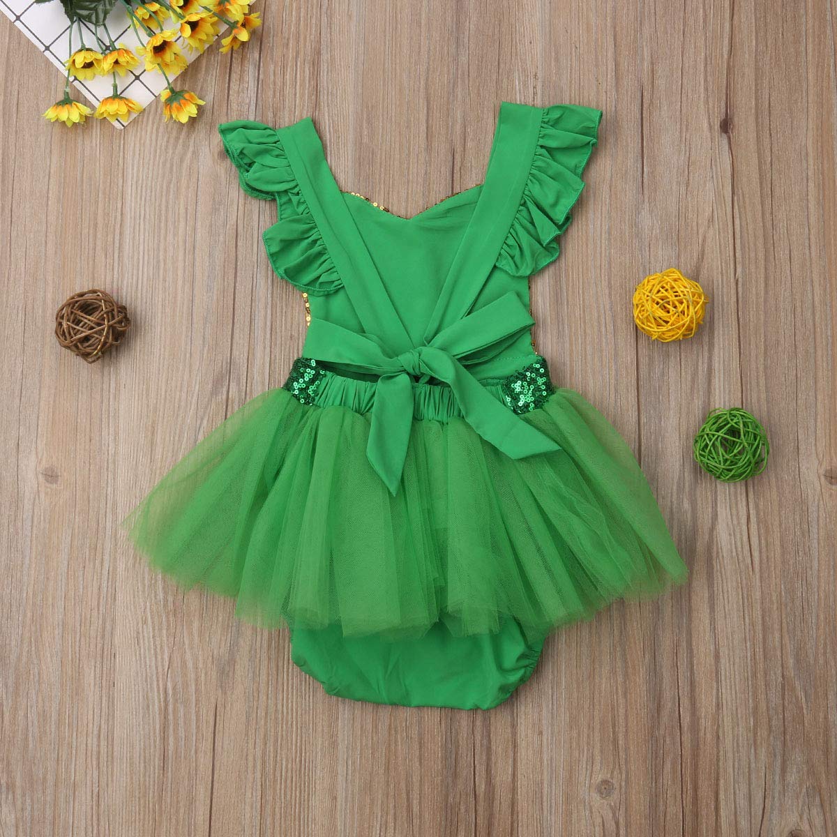 Infant Baby Girls St. Patrick´s Day Sleeveless Backless Sequins Ruffle Romper Dress Clover Tutu Skirt Sunsuit (Green, 12-18 Months)