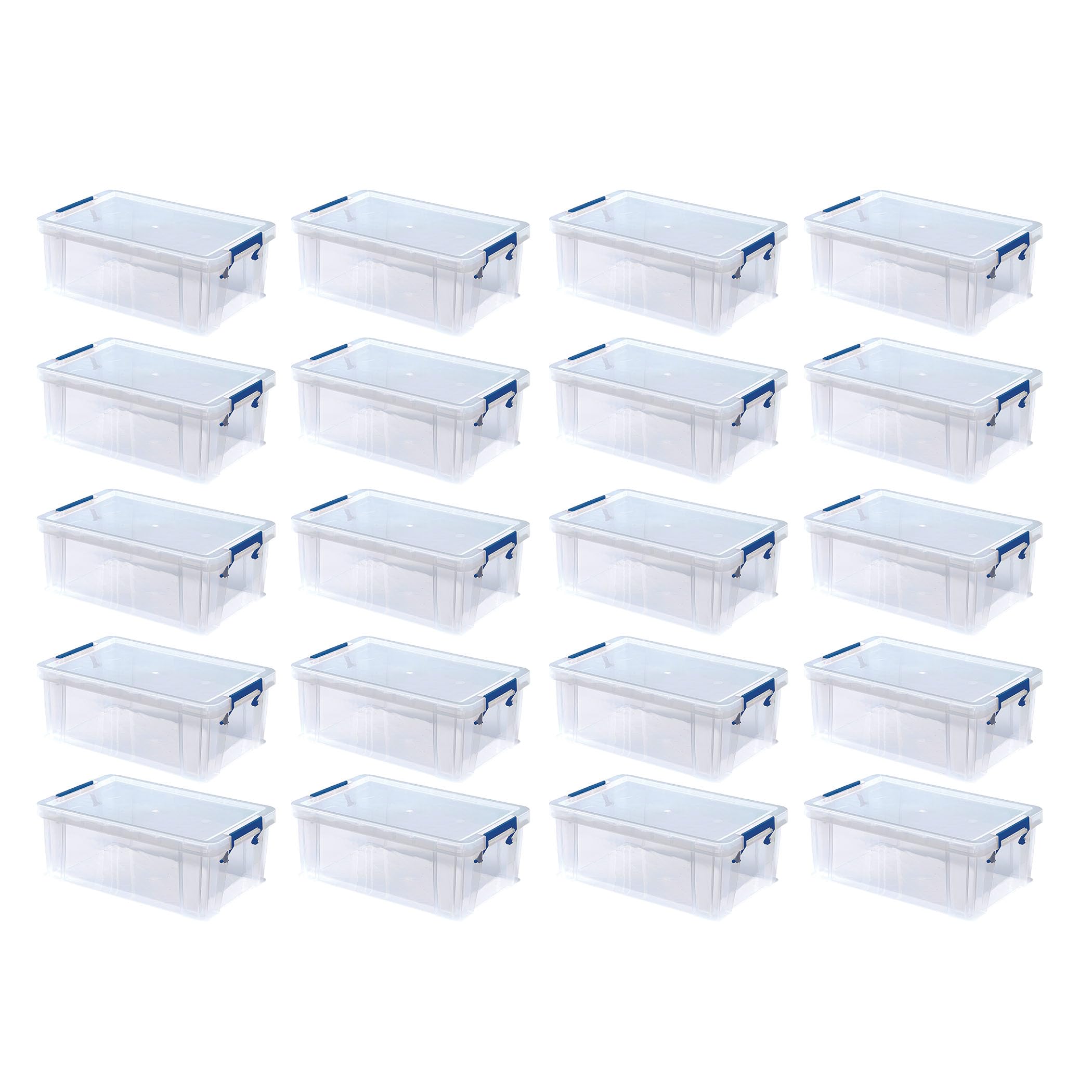 Bankers Box 20pk x 10L Plastic Storage Boxes with Lids. ProStore Super Strong Stackable Plastic Storage Boxes (14 x 34 x 21.5cm), Made in the UK, Clear — image 1