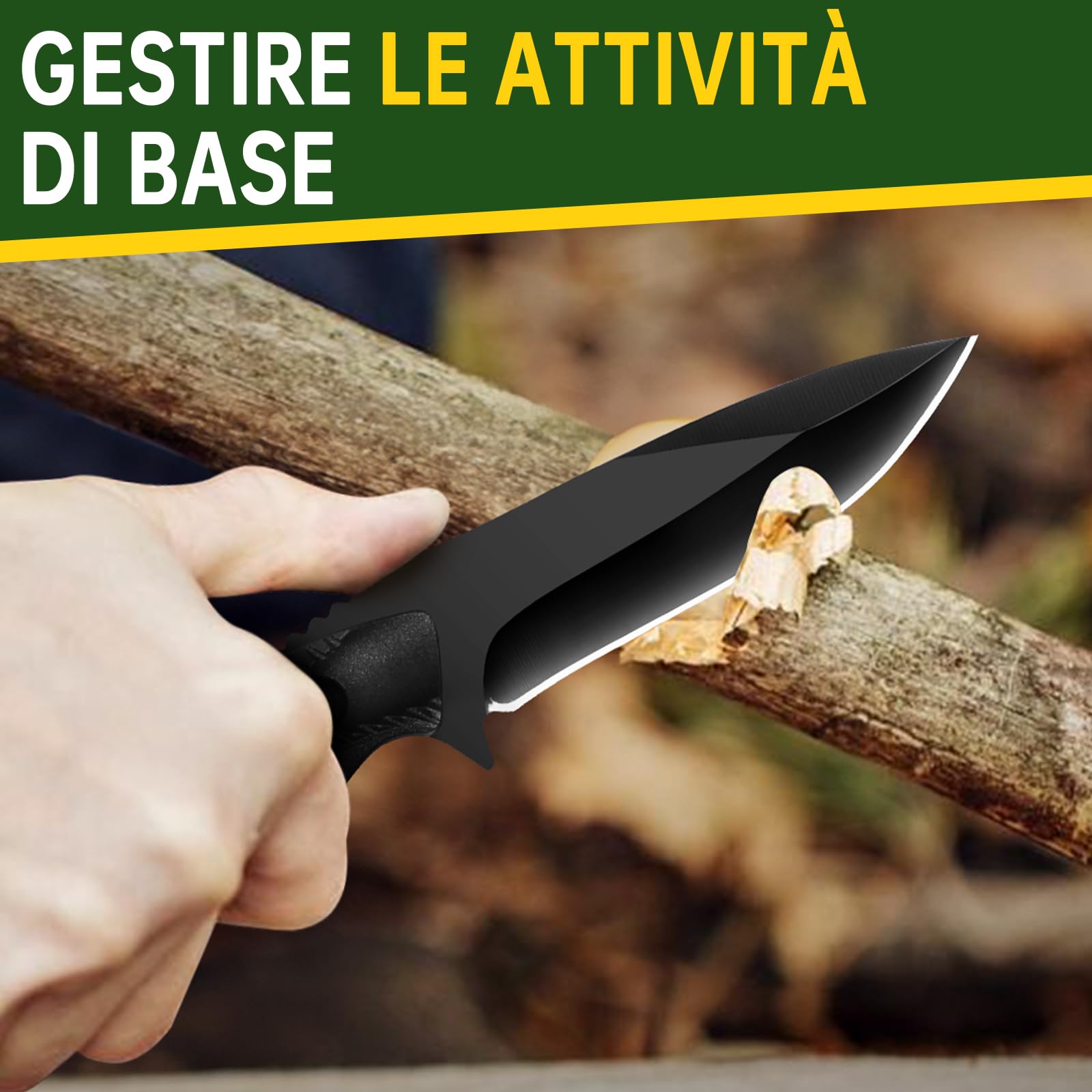 Plys Coltello Sopravvivenza Coltelli da Caccia: Coltello Campeggio Lama Fissa con Fodero Nero