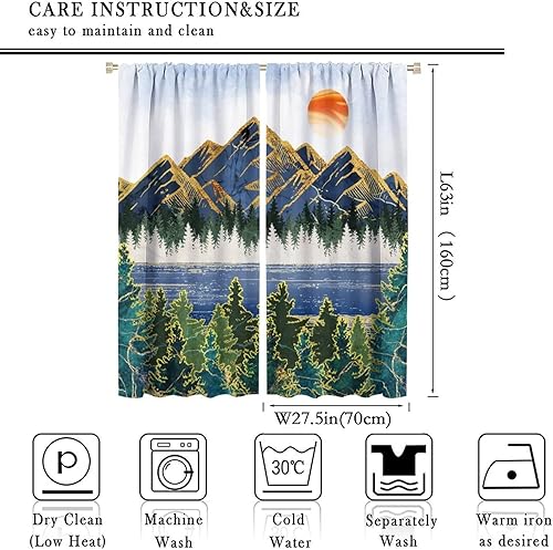 Miniatura 2 de Cortinas opacas con bolsillo para cortinero de montaña forestal, para sala de estar, oscurecimiento de la habitación, estilo japonés, paisaje