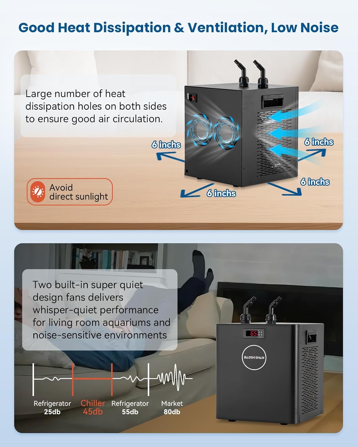 BAOSHISHAN Aquarium Chiller 79 gal, 1/3 HP Water Chiller for Hydroponics System with Compressor Refrigeration Low Noise for Axolotl, Coral Reef, Fresh & Salt Fish Tank (79gal/300L)