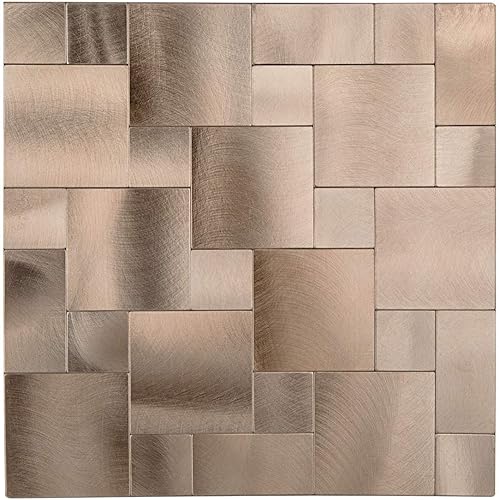 Decopus Azulejos de cobre para despegar y pegar (IS50 paquete de 5) para decoración de cocina, mosaico cuadrado de tono vintage de color bronce