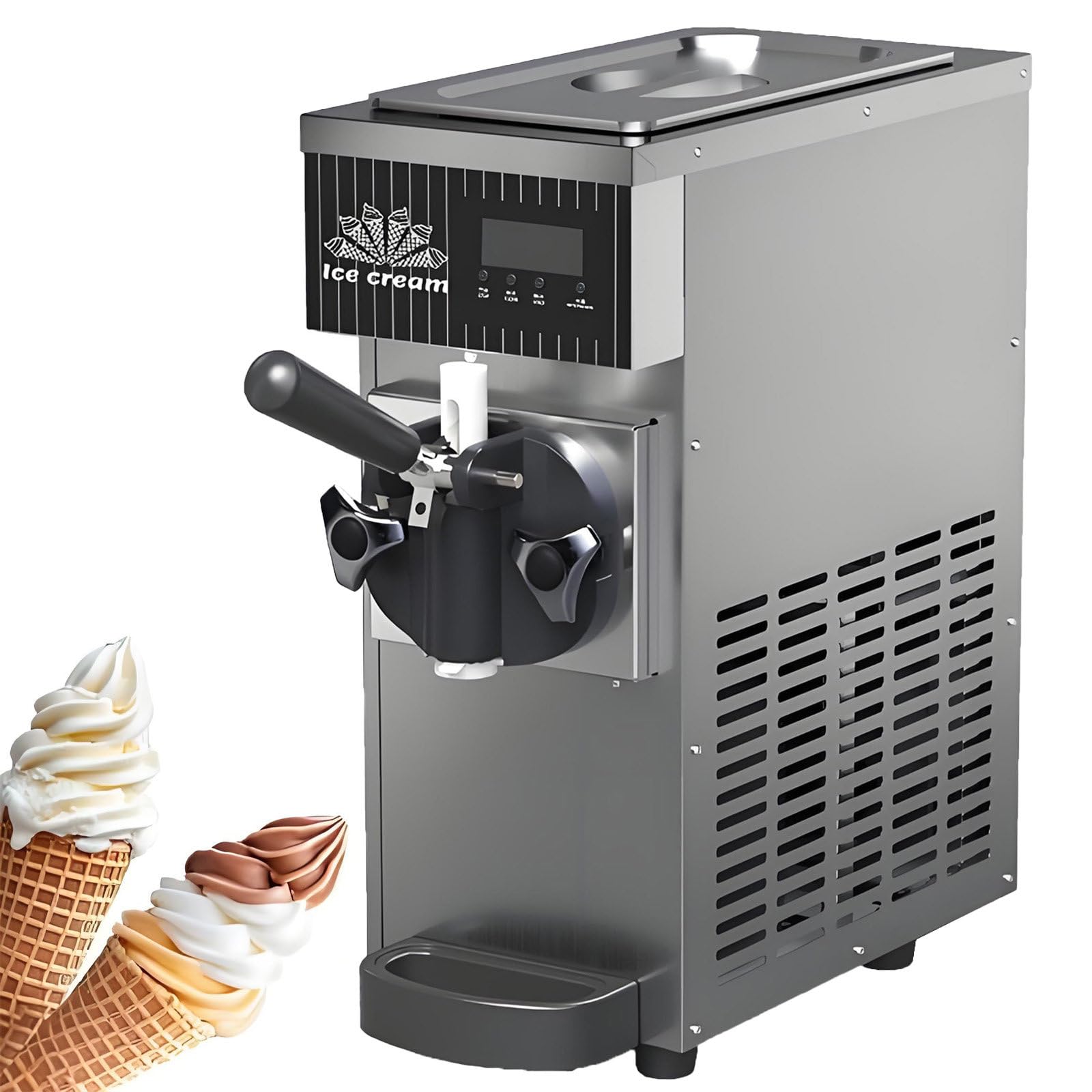 NYANS Single Flavor Commercial Ice Cream Machine, Commercial Soft Serve Ice Cream Machine, Auto Clean with LCD Panel, Countertop Dessert Maker for Restaurants and Shops 450W-Grey