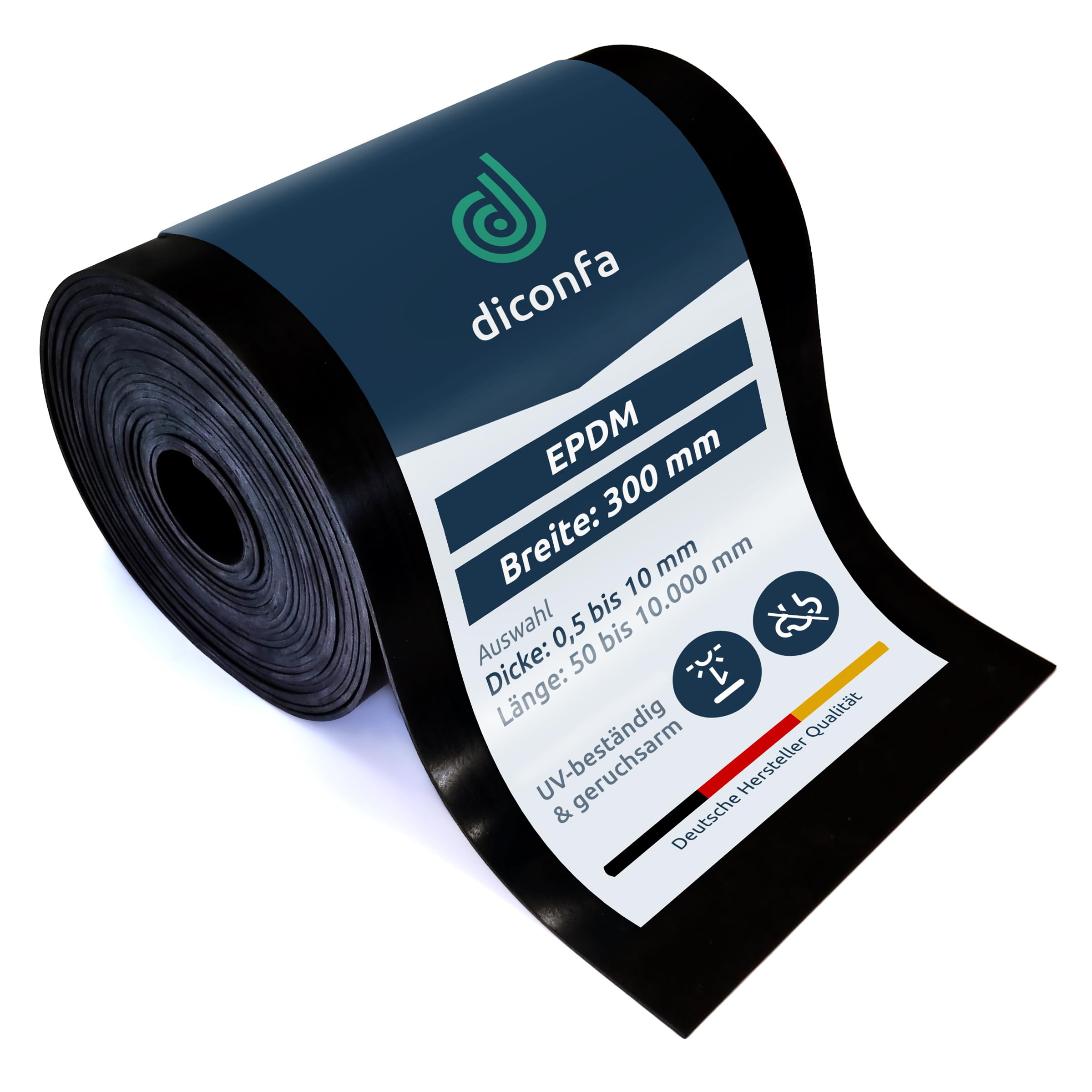 diconfa PROFILINE Gummistreifen EPDM 300mm 30cm breit - Dicke 1 bis 10mm - LÄNGE 0,05 bis 10m - Auswahl: 4000mm (400cm) lang, 1mm stark - sehr geruchsarm Gummimatte Außen UV-stabil wetterfest