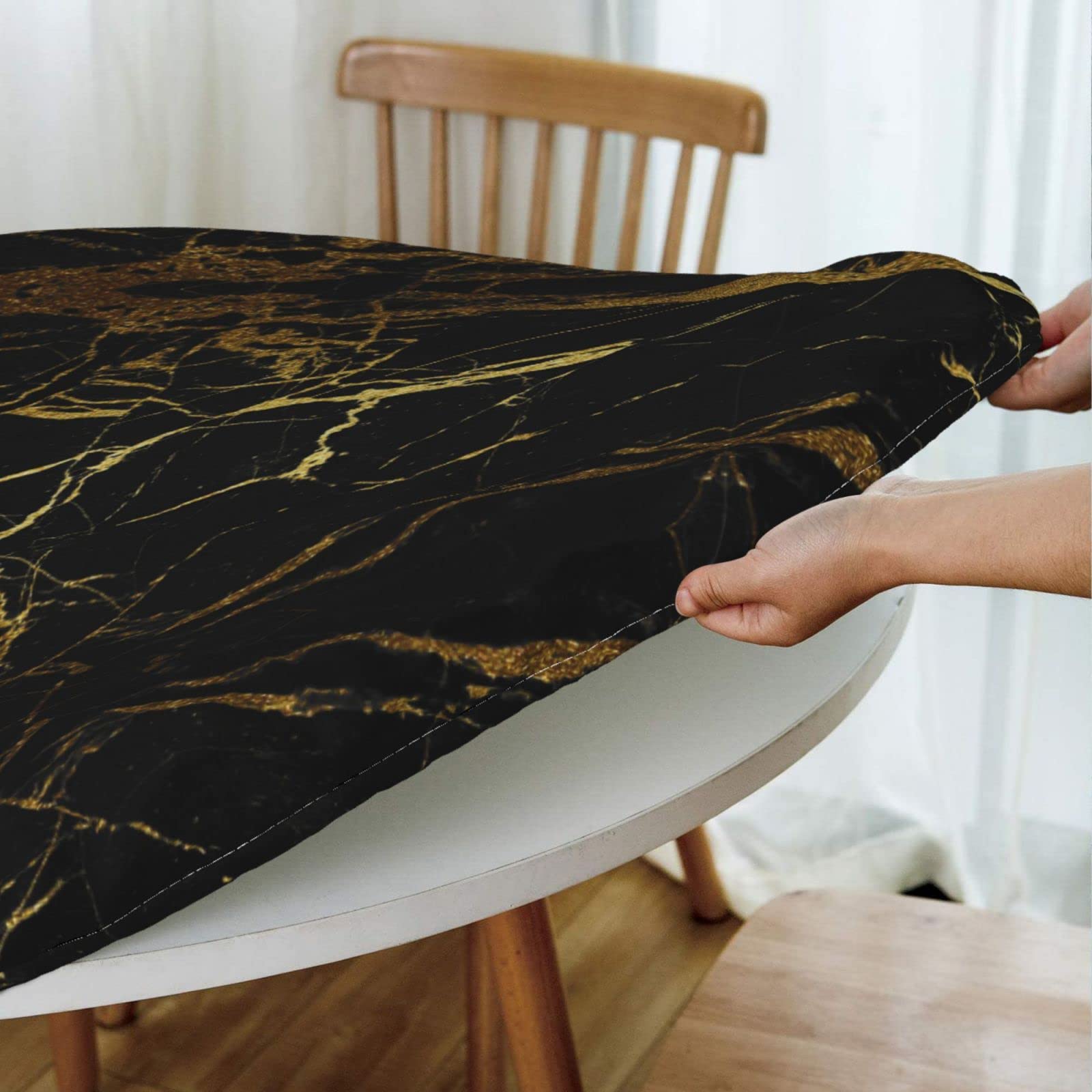 EVANEM Tovaglia rotonda in marmo nero con elastico, 122,2 cm x 137,2 cm, resistente all'acqua e alle macchie, lavabile EVANEM Tovaglia rotonda in marmo nero con elastico, 122,2 cm x 137,2 cm, resistente all'acqua e alle macchie, lavabile