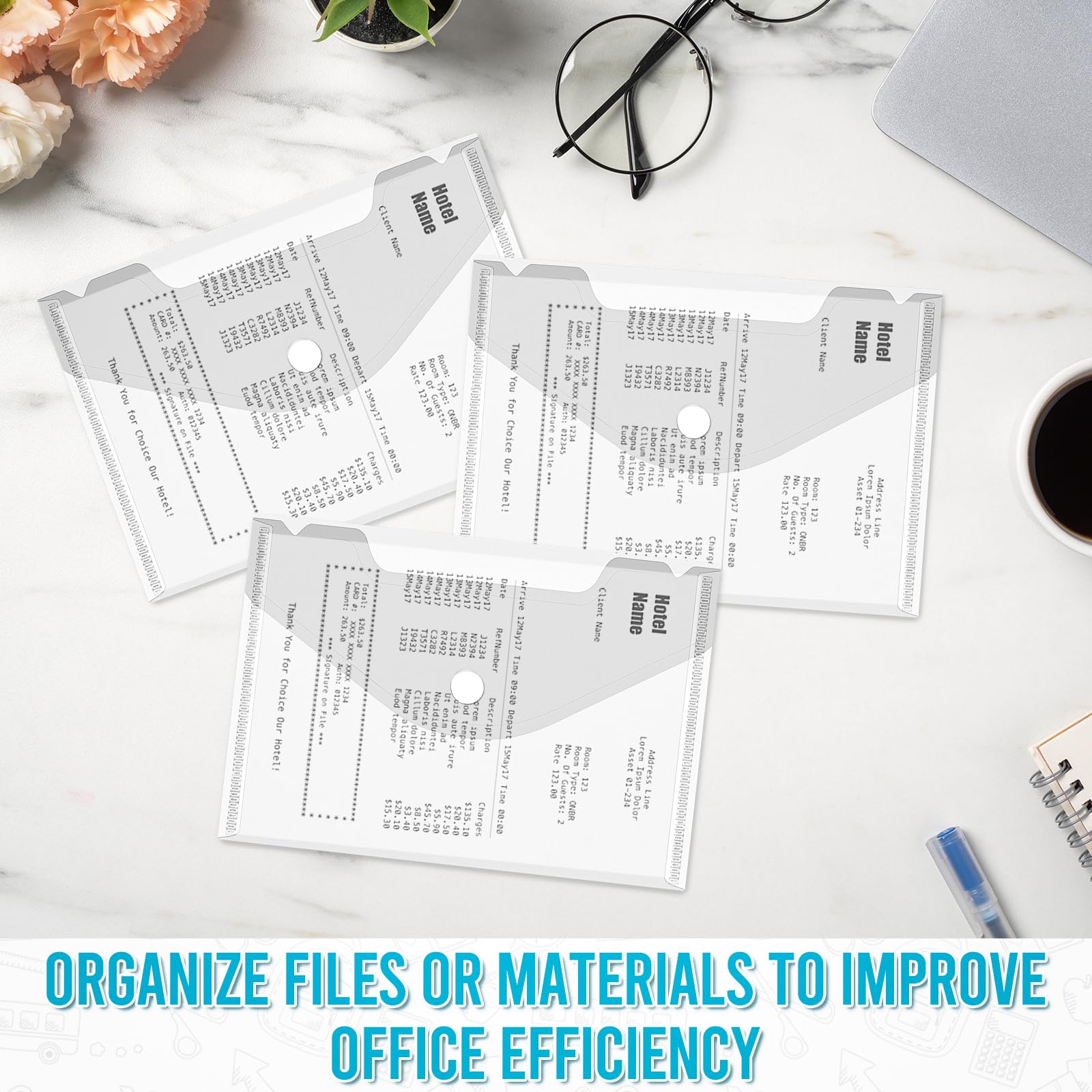 Lot de 30 pochettes A6 en plastique transparent étanche avec bouton pression, 17 × 12 cm, porte-documents A6 simple à bouton-pression pour la maison, l'école, le bureau, les voyages