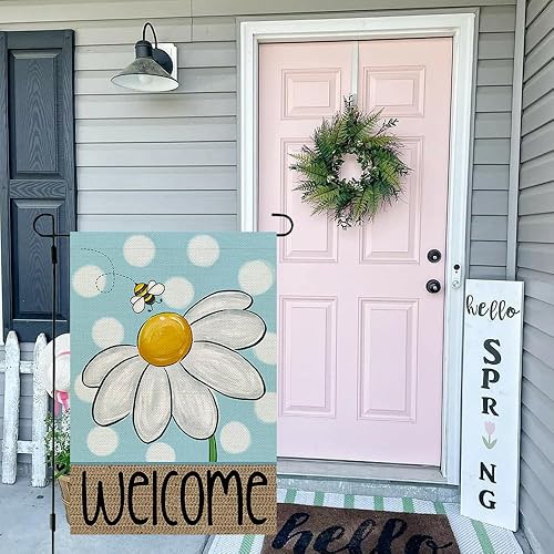 Miniatura 3 de CROWNED BEAUTY Bandera de jardín con margaritas de primavera de 12 x 18 pulgadas, doble cara, pequeña de arpillera de temporada, bandera de lunares