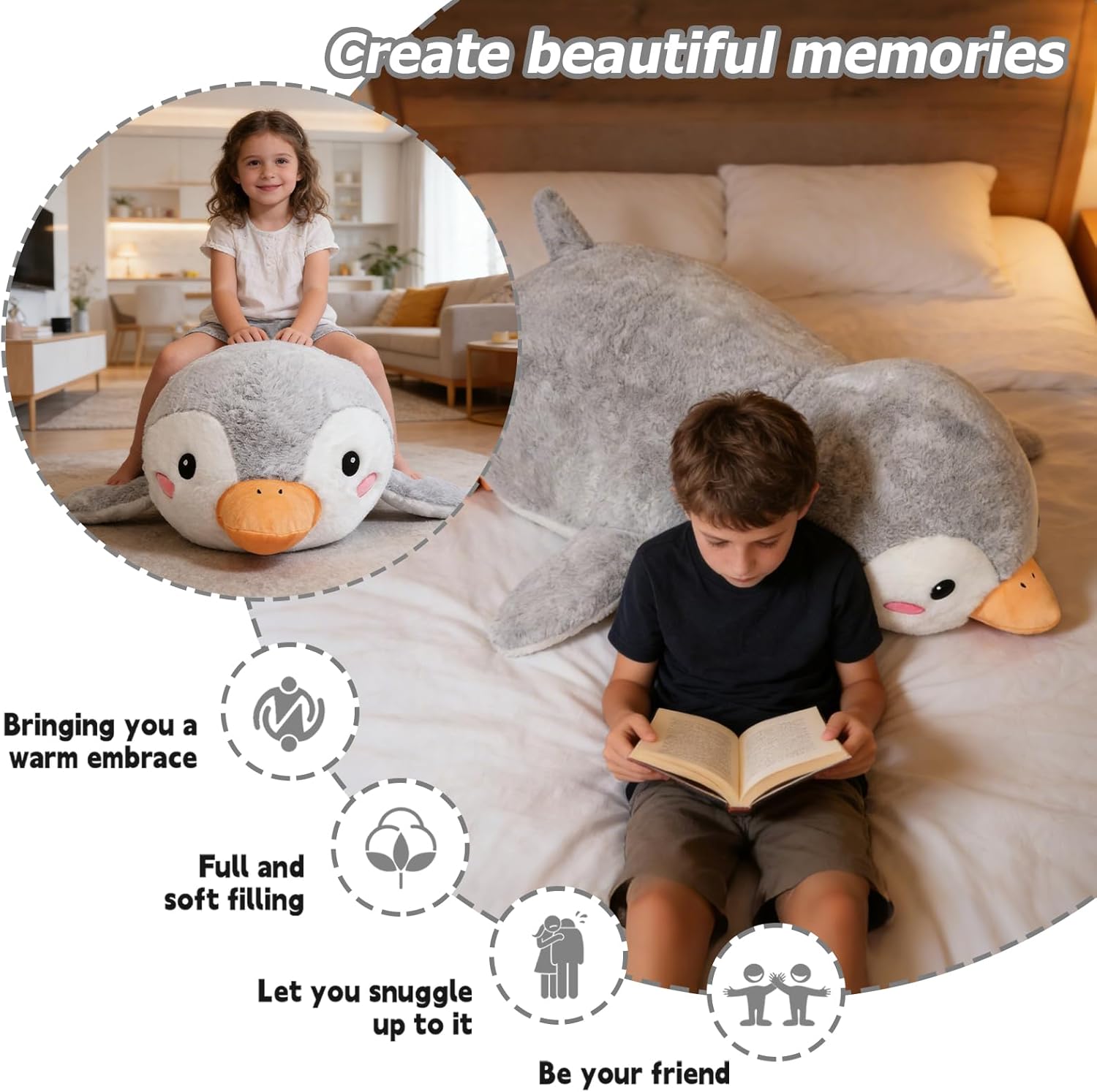 Giant Penguin Stuffed Animal, 35 inch Big Penguin Stuffed Animal, Large Cute Penguin Plush for Kids Boys Girls Birthday Gifts (Penguin)