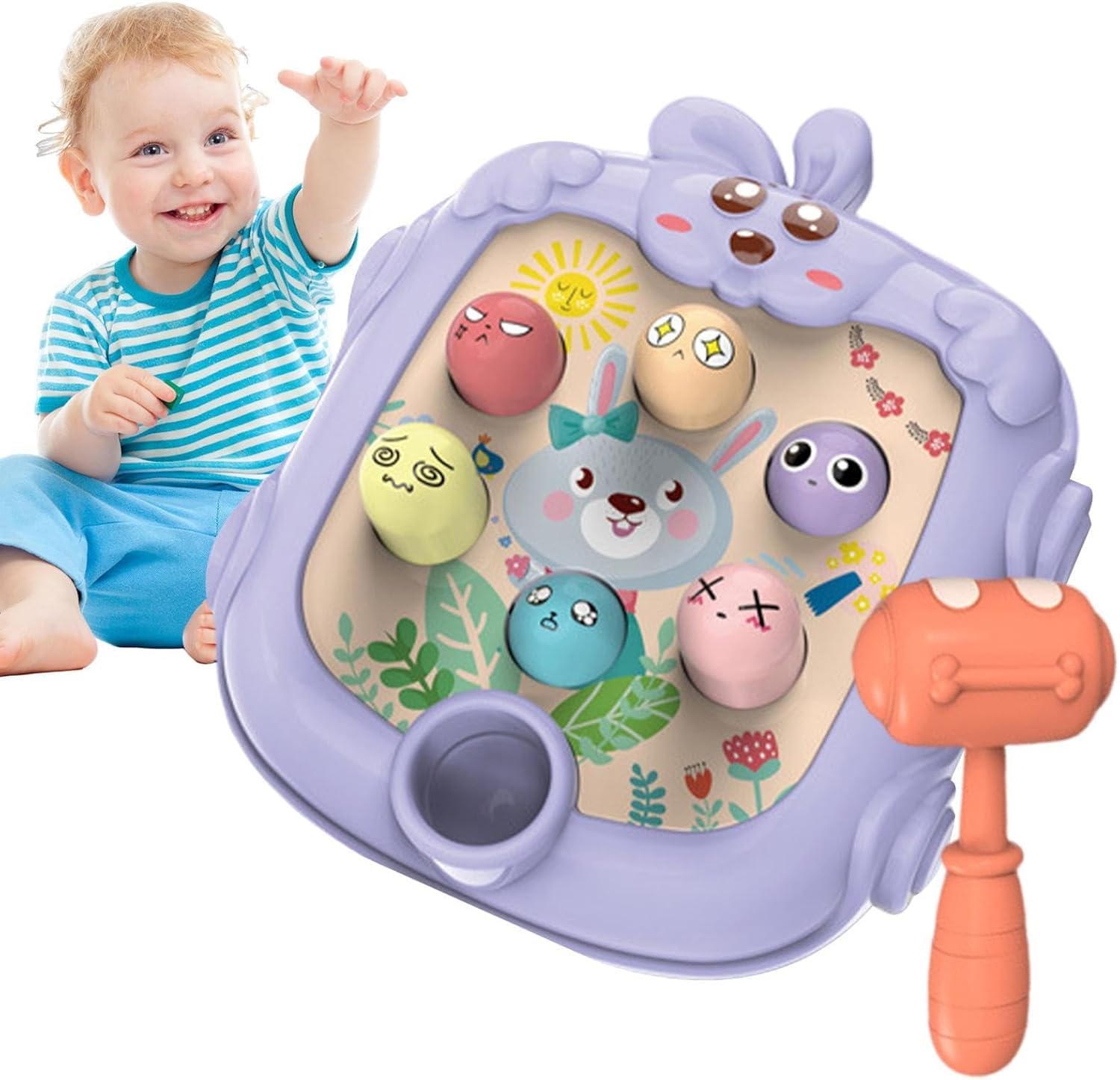 BeFunky Whack Game Mole - Interactive Fidget Toy and Game for Toddler | Cartoon Bunny Design Hammering and Pounding Toys with Hammer (Purple) - Image 8 thumbnail