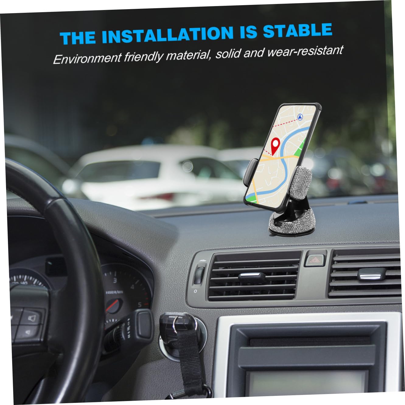 Accessori per Auto Pulsante di Accensione Strass Anello e Supporto per Telefono Girevole