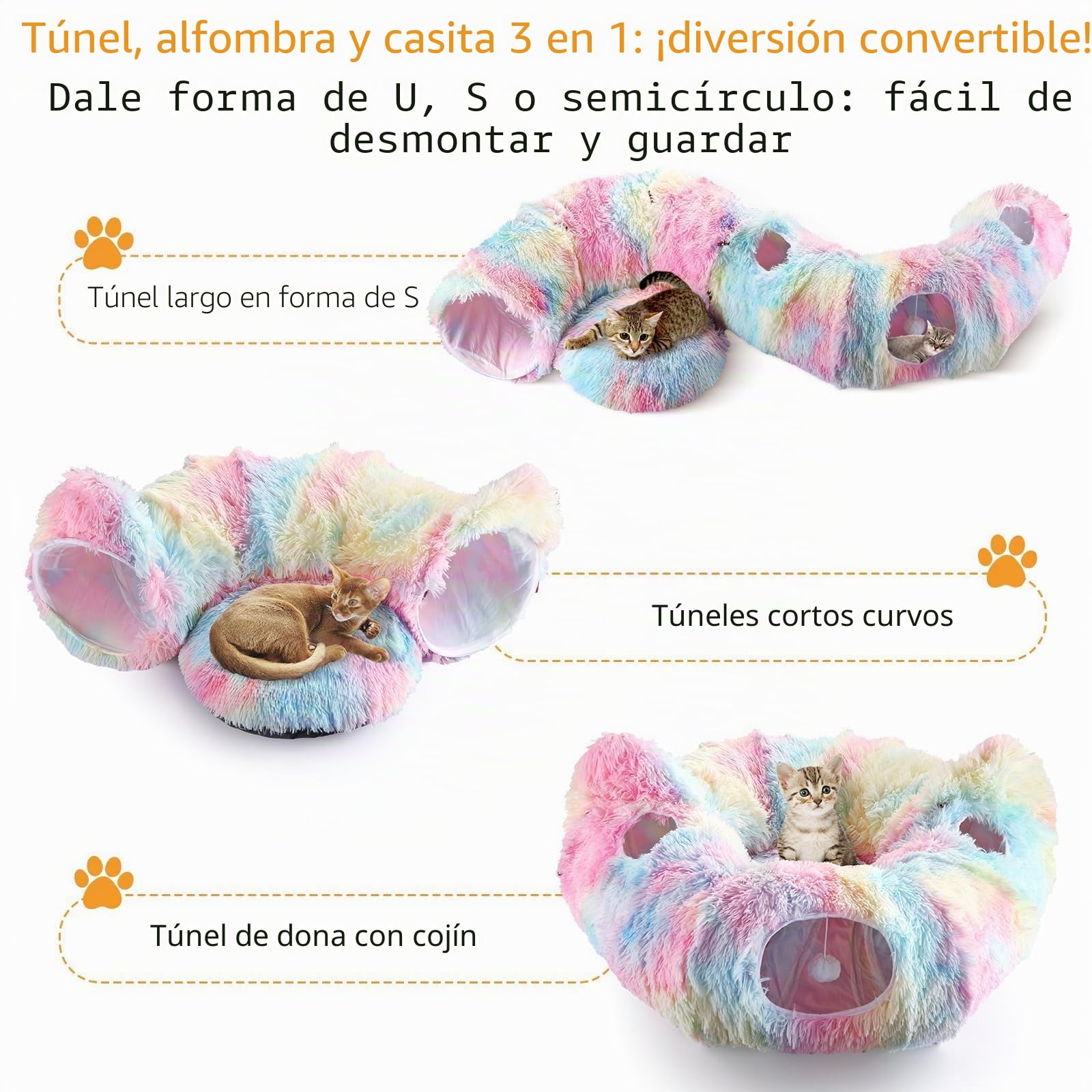 Cama Tunel para Gatos - Tunel para Gatos Plegable Que Incluye una Manta y una Bolsa para su Transporte - Cama Donut Gato Cómoda, Segura y Divertida - Cat Tunnel para Jugar y Descansar