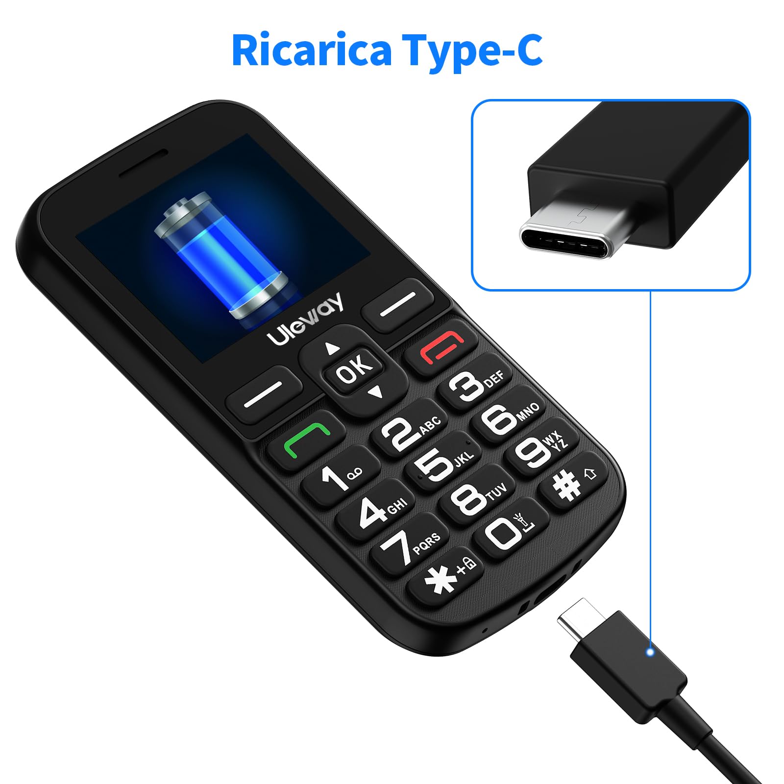 4G Telefono Cellulare per Anziani con Tasti Grandi, Ampio Display IPS da 2,4", Telefoni per Persone Anziane Facile da Usare, Doppio Slot per Nano SIM, Funzione SOS, Chiamata Rapida,Base di Ricarica