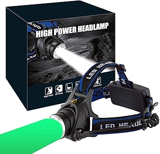 GRACETOP Green Light Headlamp,3 Mode Green LED headlamp,Zoomable Green headlamp,Adjustable Focus Green Hunting Light Kit for Hog Coyote Bobcat Varmint Hunting