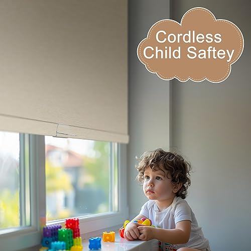 Miniatura 5 de Persianas enrollables opacas para ventanas, persianas enrollables sin cordones con cenefa de cassette, persianas de ventana de jacquard a rayas para