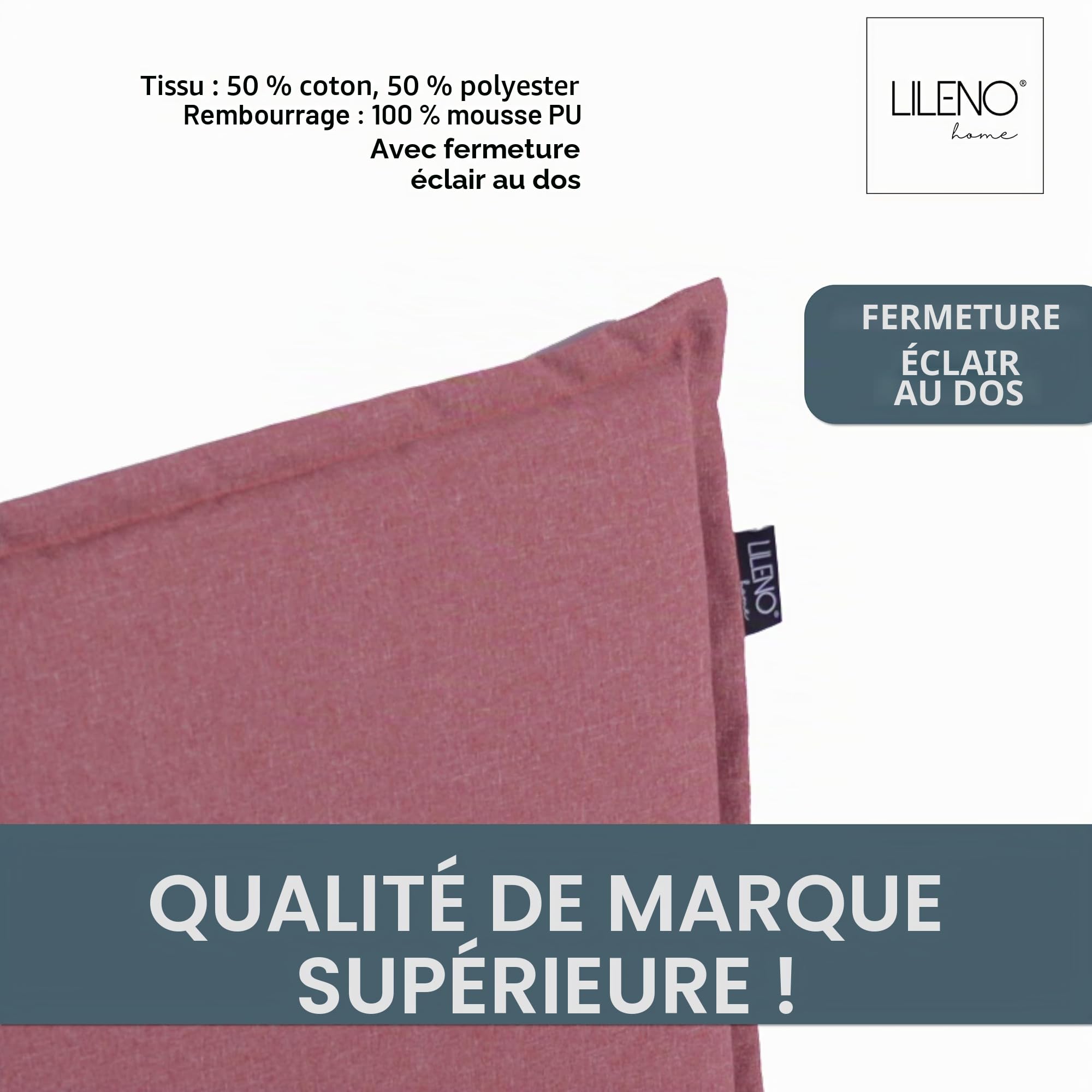LILENO HOME Malta Coussins pour chaise de jardin, en set de 2, pour chaise longue à dossier bas, rouge, coussins confortables pour chaises pliantes