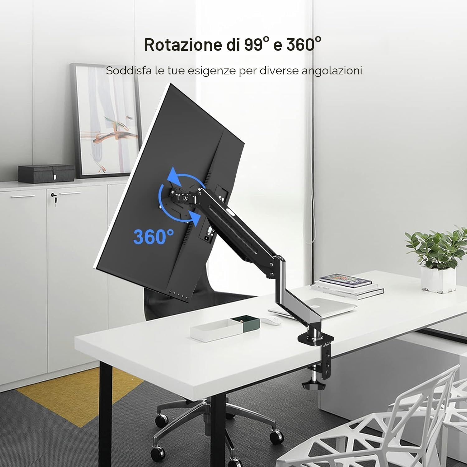 suptek Supporto per Monitor Braccio per Monitor con Molla a Gas Regolabile in Altezza per Schermi da 17-32 pollici, VESA 75/100 mm, fino a 10 kg, Ergonomico, Nero