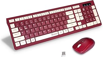 Wireless Keyboard and Mouse Combo, Reccazr 2.4G Full-Sized Keyboard and Mouse Cordless, 3 DPI Adjustable Mouse, Dual-System Keyboard for Computer/Laptop/Windows/Mac (Wine red)