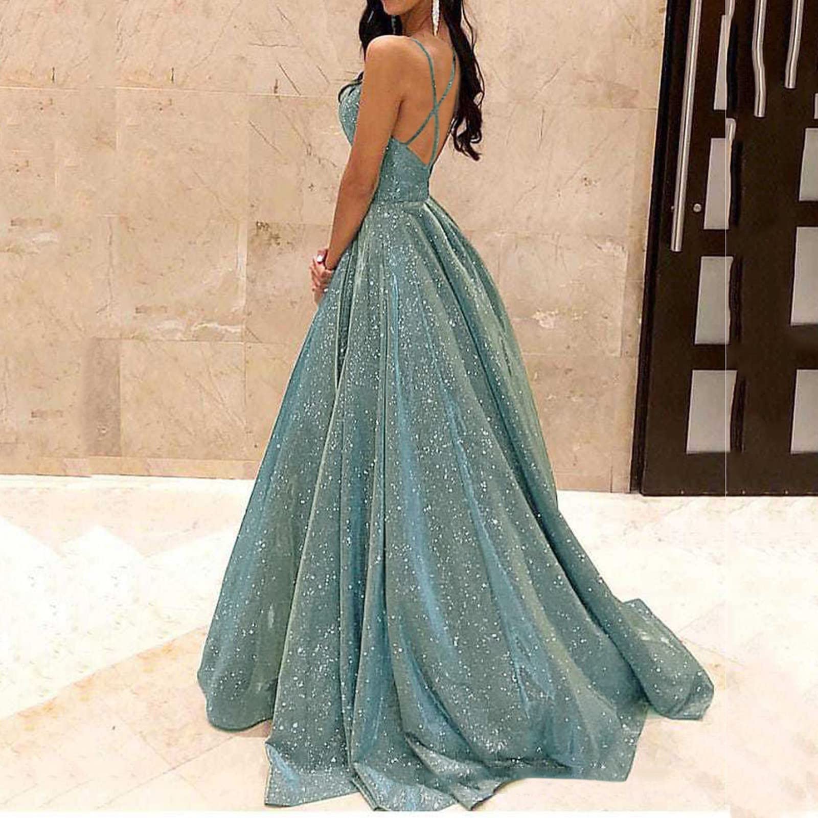 Fulidngzg Silvester Kleid Damen Glitzer Festliche Party Pailettenkleider Glitzerkleid Pailletten Schöne Cocktailkleid Partykleid Vintage Glamour Silvesterkleid Abendkleider Schick Lang Festkleid