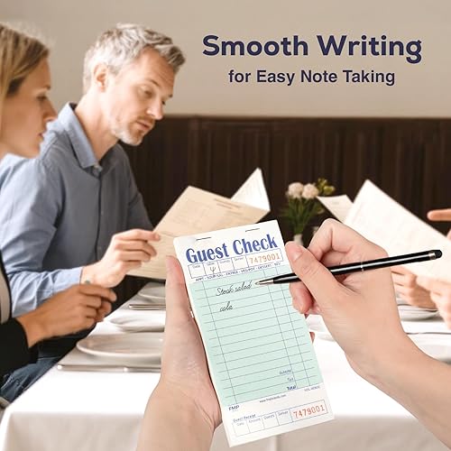 Miniatura 27 de FMP Brands Libros de cheques de invitados para servidores, papel de bloc de notas de servidor, total de 500 hojas (10 blocs), azul con recibo