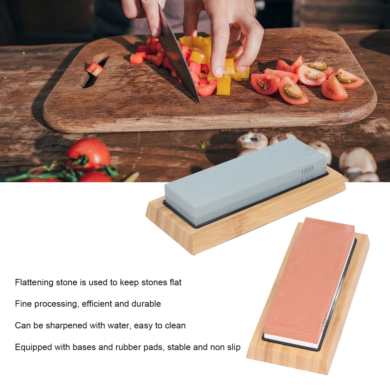 Set di Pietre per Affilare con Grana 400 1000 3000 8000 e Base in Legno Antiscivolo per Cucina e Lavorazione del Legno