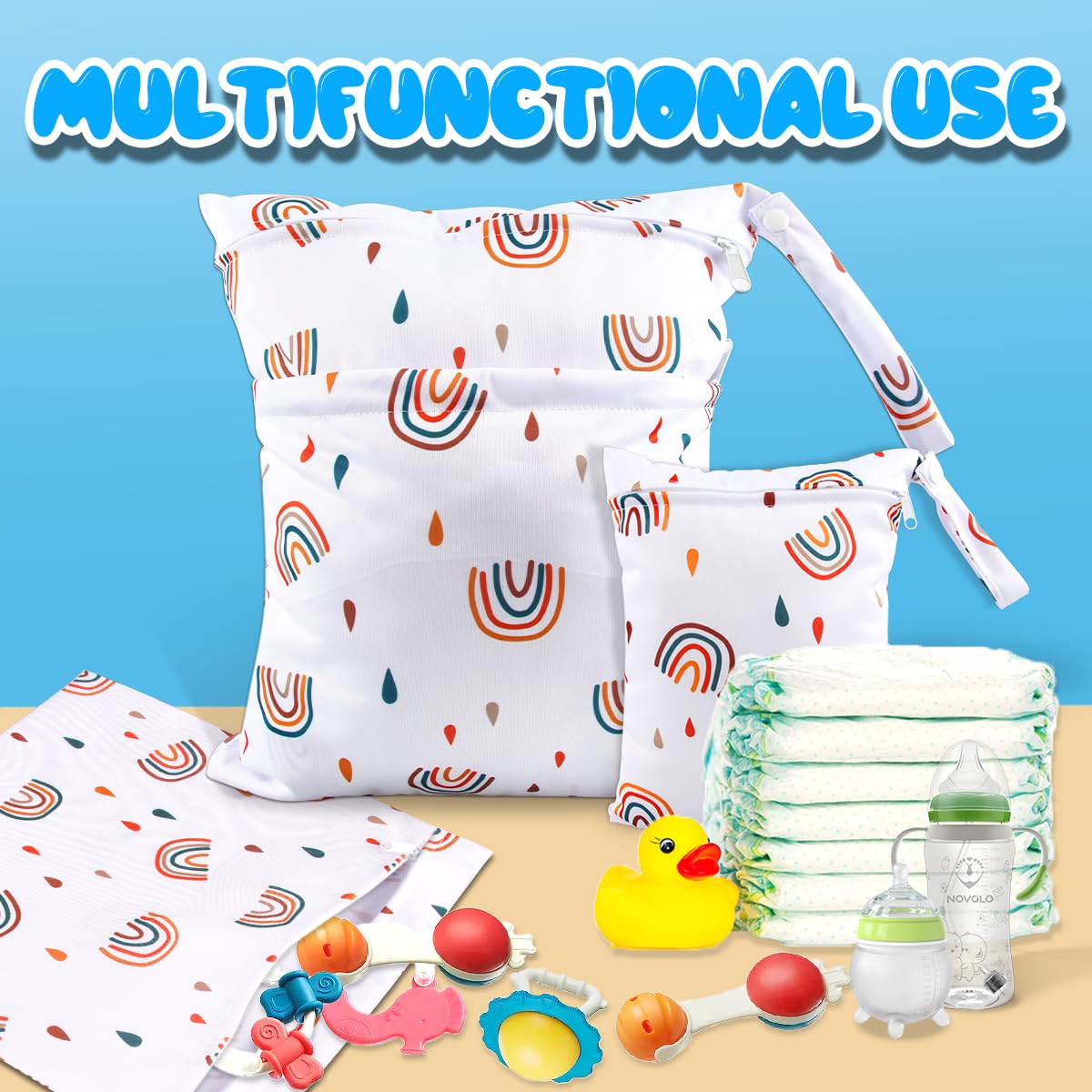 EKKONG Wetbag, 3 pezzi Borsa Pannolini Riutilizzabile, Sacchetto delPannolino Lavabile con Zip Impermeabile Organizzatore (unicorno)