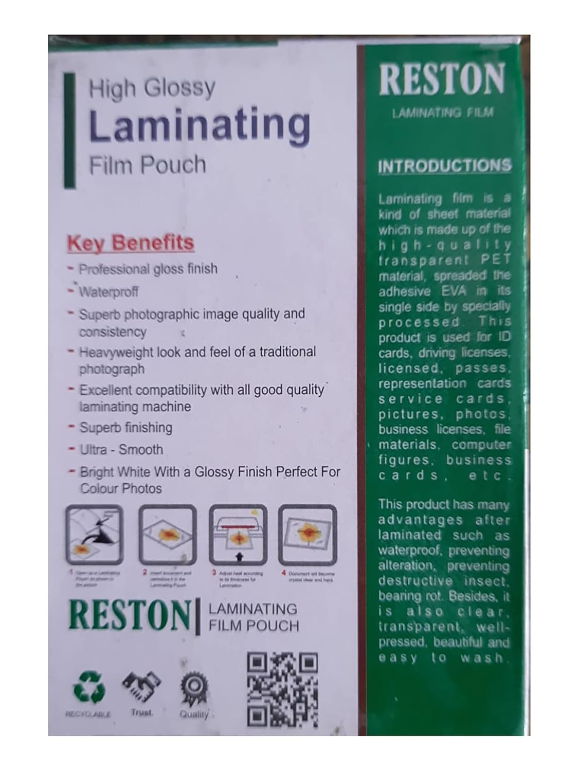 Card Size 65 x 95 250 mm ID Card Reston Laminating Pouch Films