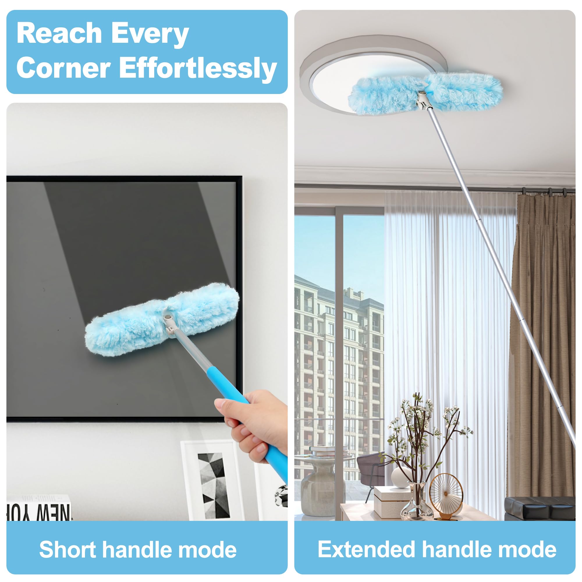 JEHONN Spolverino per Polvere 10 Ricariche Compatibile con Swiffer Bastone, 180 cm Togli Ragnatele Allungabile Resistente Kit Iniziale per Soffitto Ragnatela Ventilatore Tenda Mensole Finestra