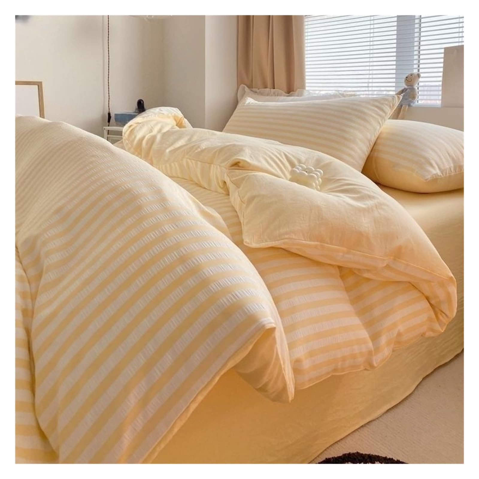 Housse de couette rayée et drap pour lit double | Linge de lit