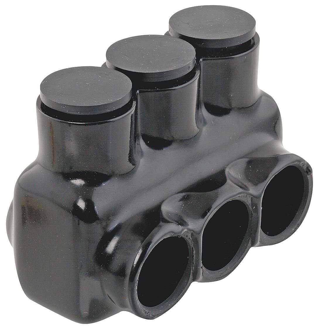 NSI Industries Polaris Black IPL3/0-3B Insulated Multi-tap Connector - 3-Port Single-Sided Entry for 3/0-6 AWG Wire Range - Dry Locations - Dual-rated for cooper and/or aluminum - 1.6-inch width, 1.8-inch height, 2.63-inch length - Hex size 5/16-inch