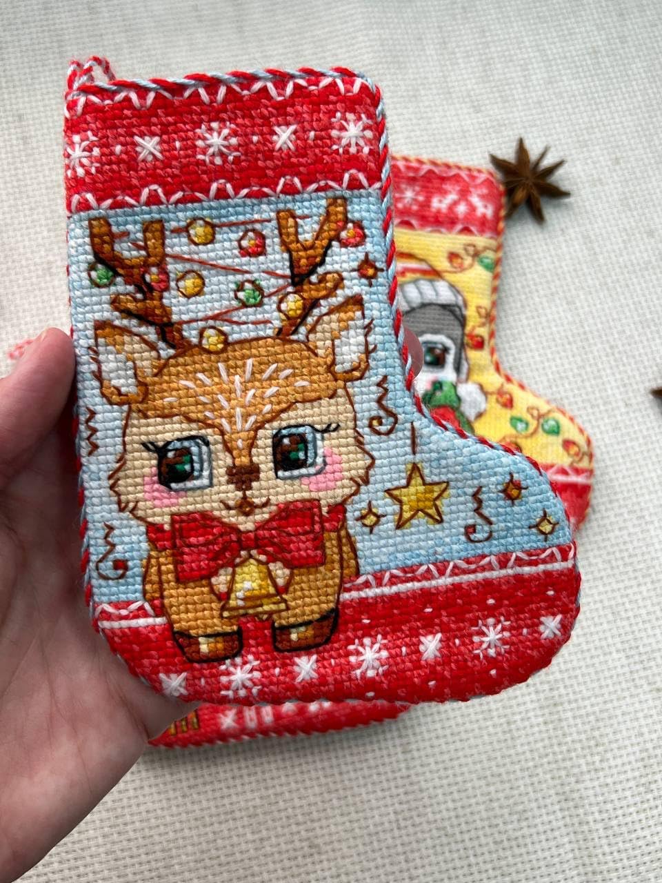 RIOLIS - Christmas Stockings 2239AC, Cross Stitch Kit 4¼"x6, Cross Stitch Kits for Beginners & Advanced, Cross Stitch Kits for Adults, Counted Stitching Kits, Embroidery Kit Christmas