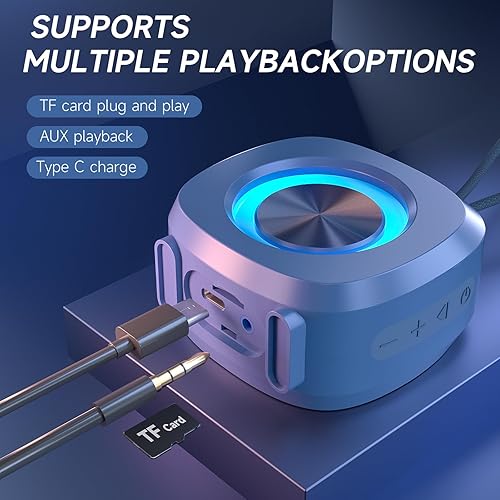 Miniatura 3 de Altavoz, pequeño altavoz portátil Bluetooth inalámbrico IPX5 impermeable para ducha, sonido estéreo fuerte, graves profundos, emparejamiento dual,