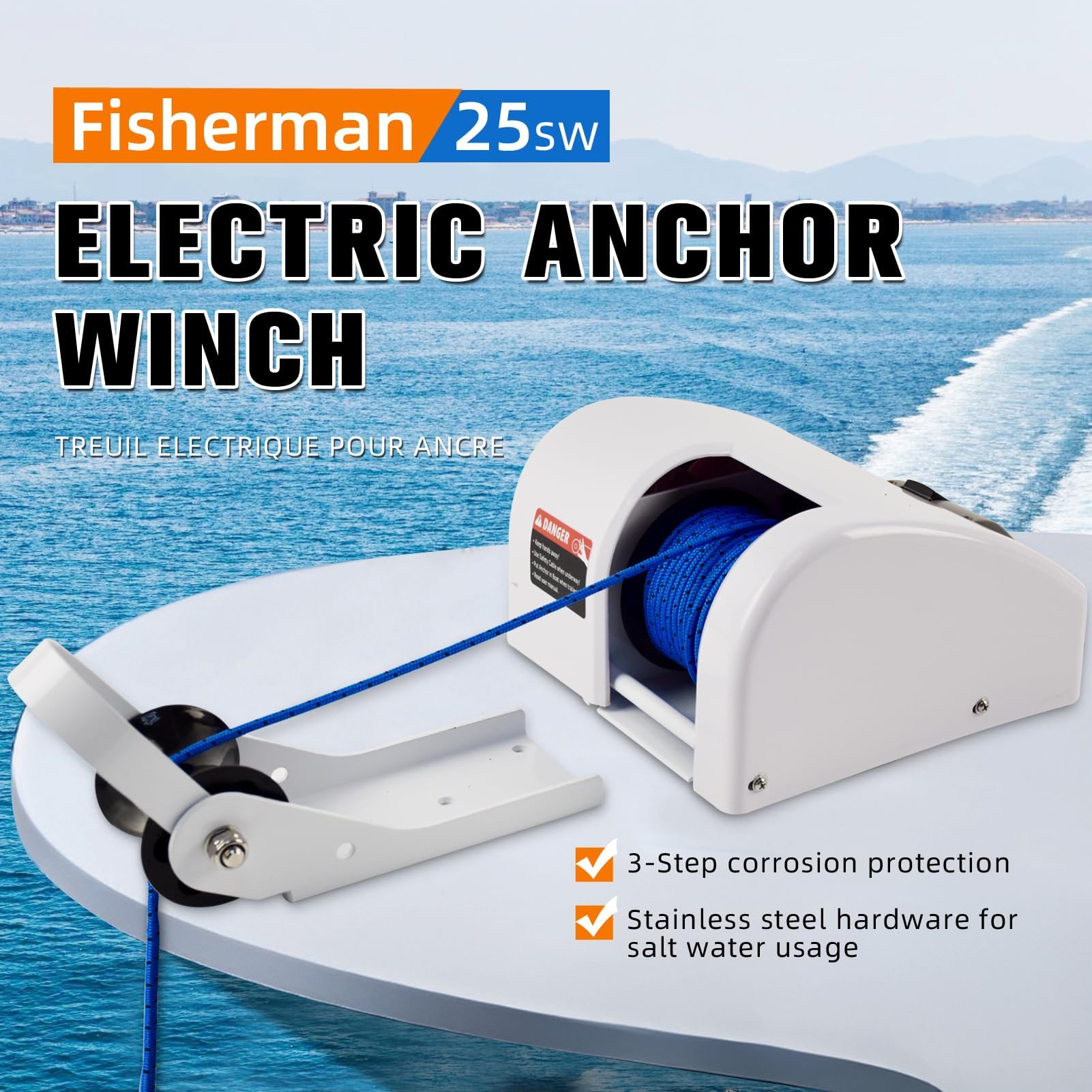 Verricello Elettrico per Ancora 12v per Uso Marino con Telecomando per Ancora Marina in Acqua Salata per Barca da Pesca, Pontone