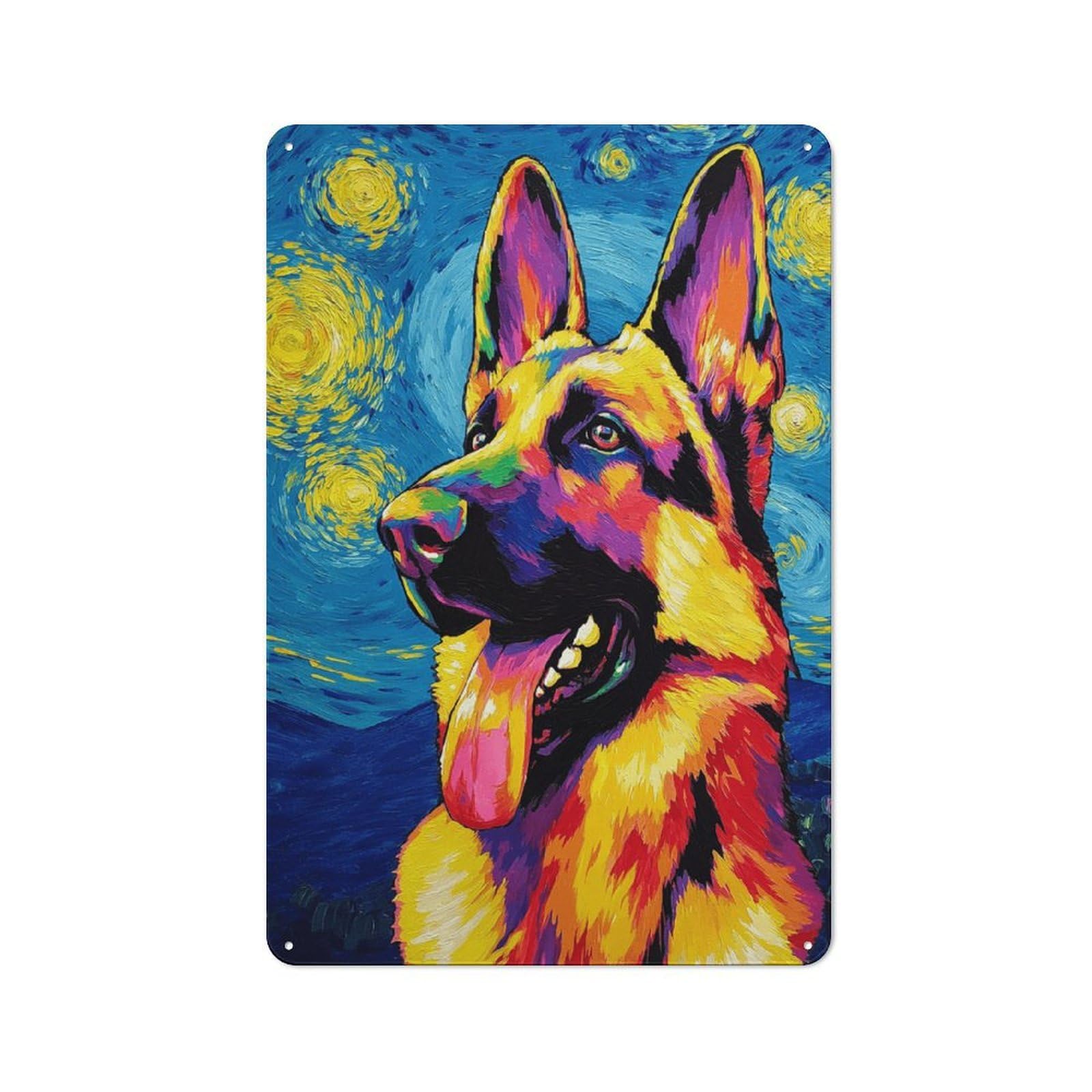 Junmoney Starry Night German Shepherd -3 Metal Wall Sign 30X20cm Featuring For Café Or Restaurant, For Vintage Wall Decor Fans, For Metal Sign Collectors