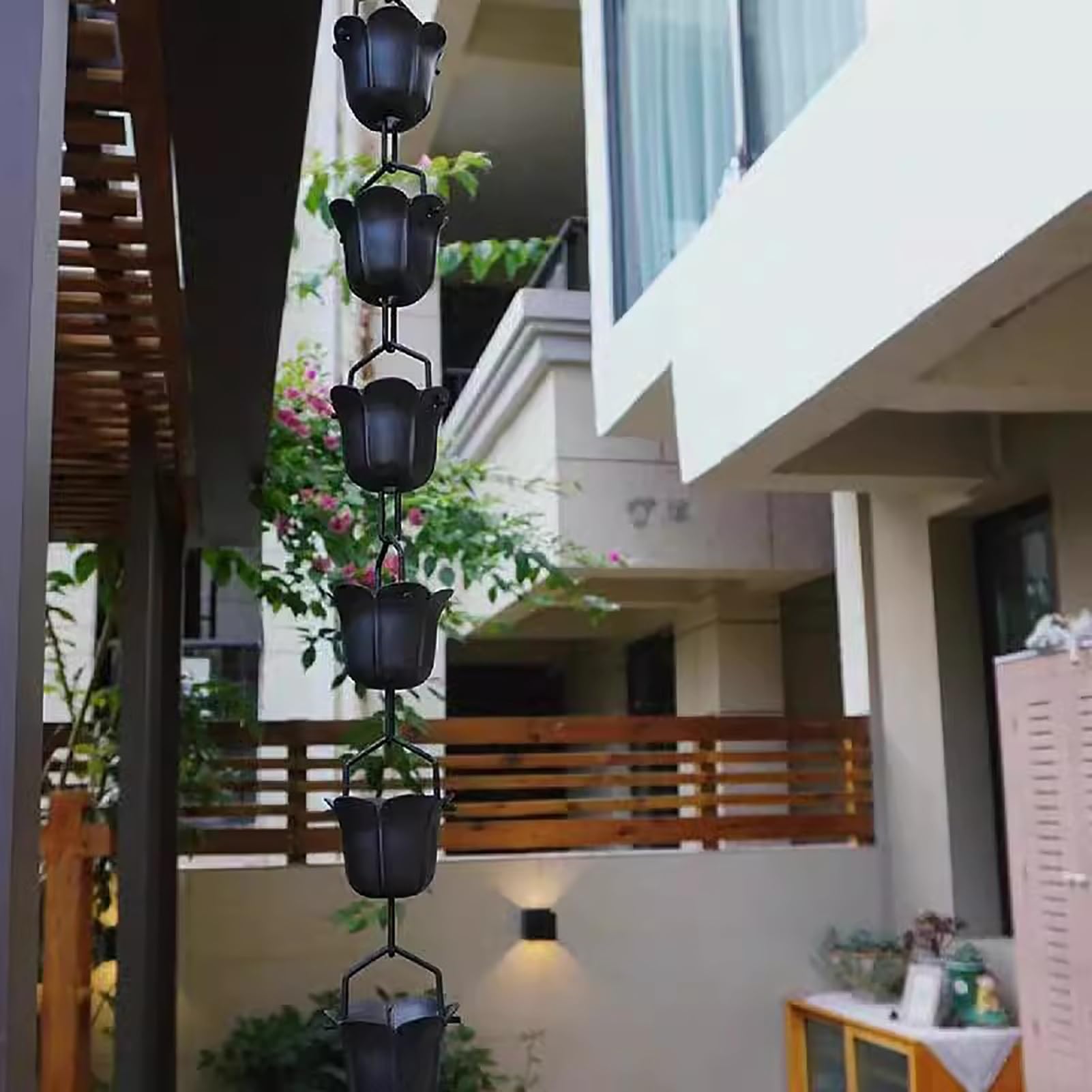 Regenkette Große Regenketten aus Aluminium für Dachrinnen, Schwarze Regenwasserableiter, Hängende Fallrohr-Fängerkettenverlängerung für Villa, Innenhof(100cm (3.3ft))