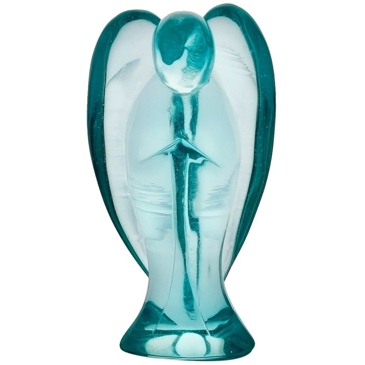 mookaitedecor Blue Crystal Glass Pocket Guardian Angel Figurine Carved Gemstone Healing Statue 3 inch