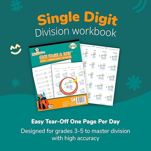 Miniatura 2 de Channie's Libros de trabajo de una página al día de un solo dígito nivel 1 para principiantes de división visual para enseñanza y aprendizaje de
