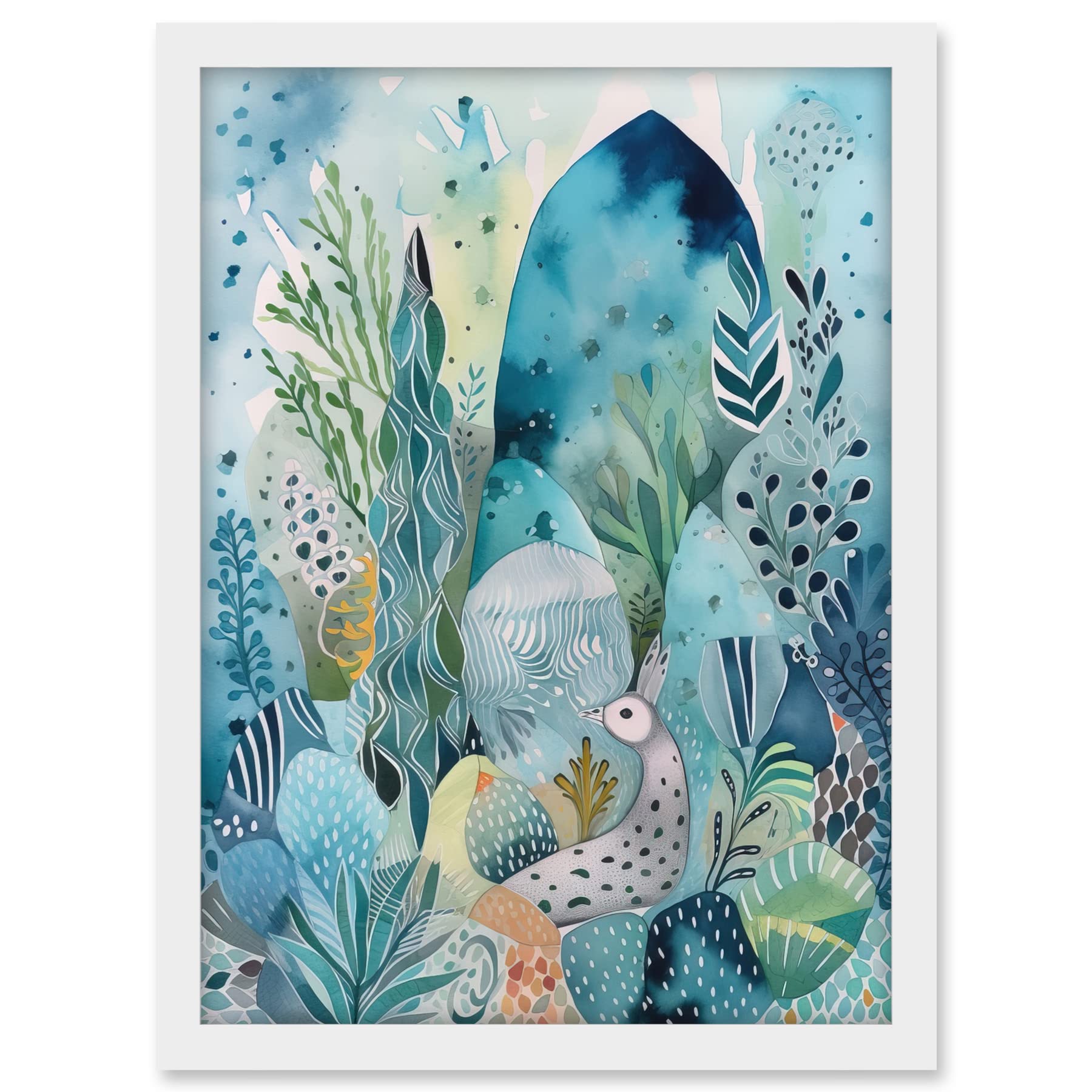 Artery8 Coastal Plants And Animals Folk Art Watercolour Painting Artwork Framed A3 Wall Art Print