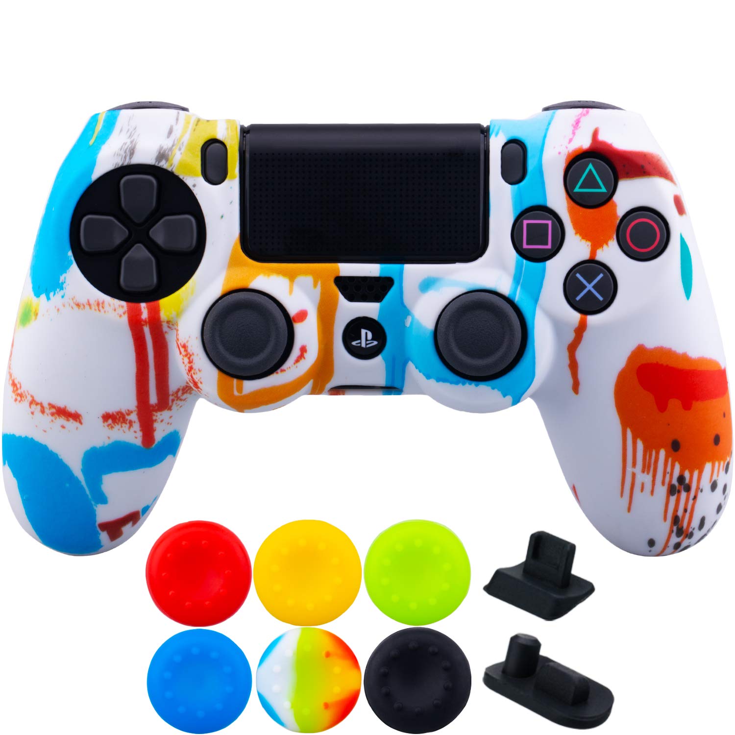 1 Piece of SiliconeTransfer Print Protective Cover Skin + 6 Thumb Grips & Dust Proof Plugs for PS4/Slim/Pro Controller Camouflage Grey — view 18