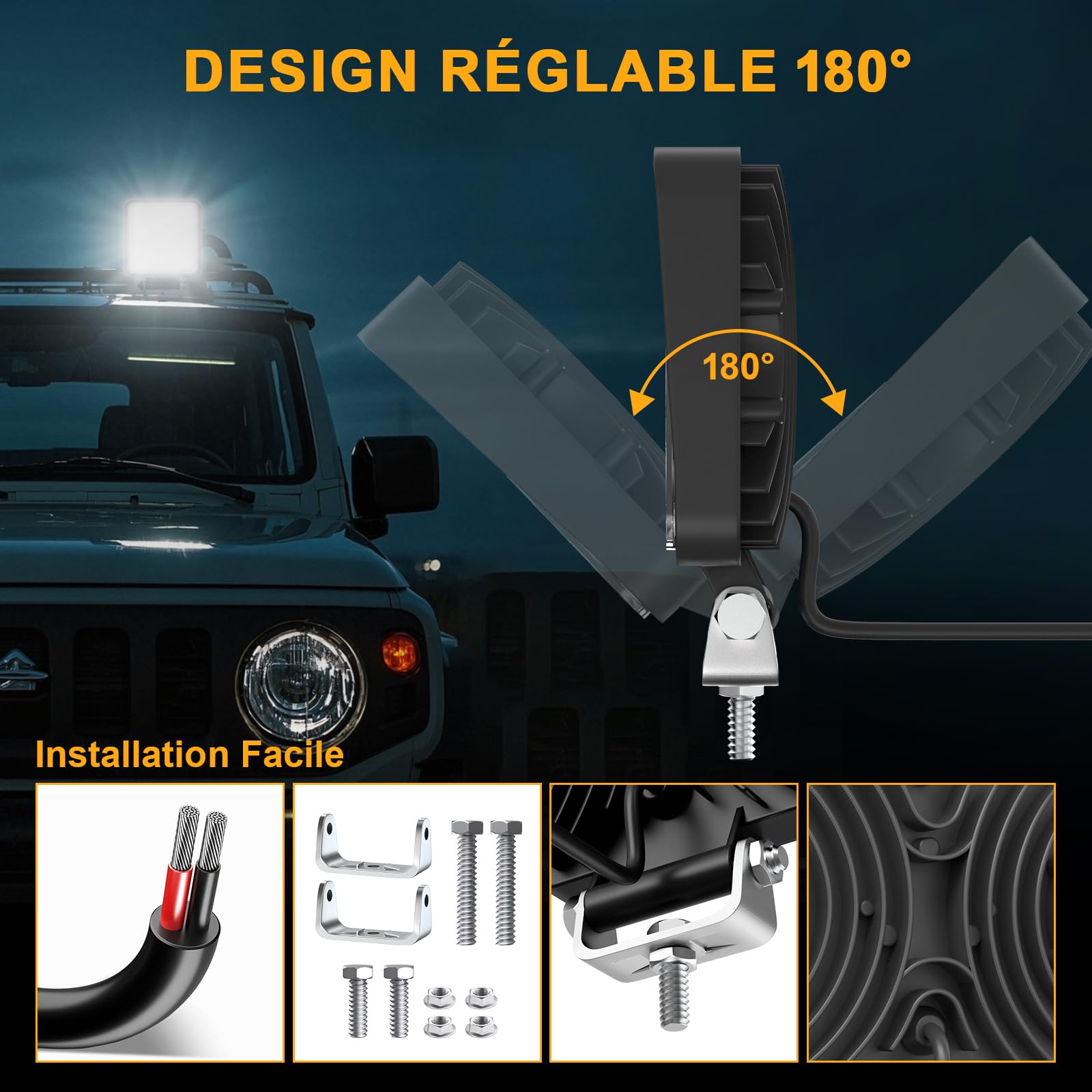 antom 102W Phare de Travail led 15000LM Feux de Recul Led 12v, Phare Led Projecteurs pour voiture, tracteur bateau, 12-24v camion