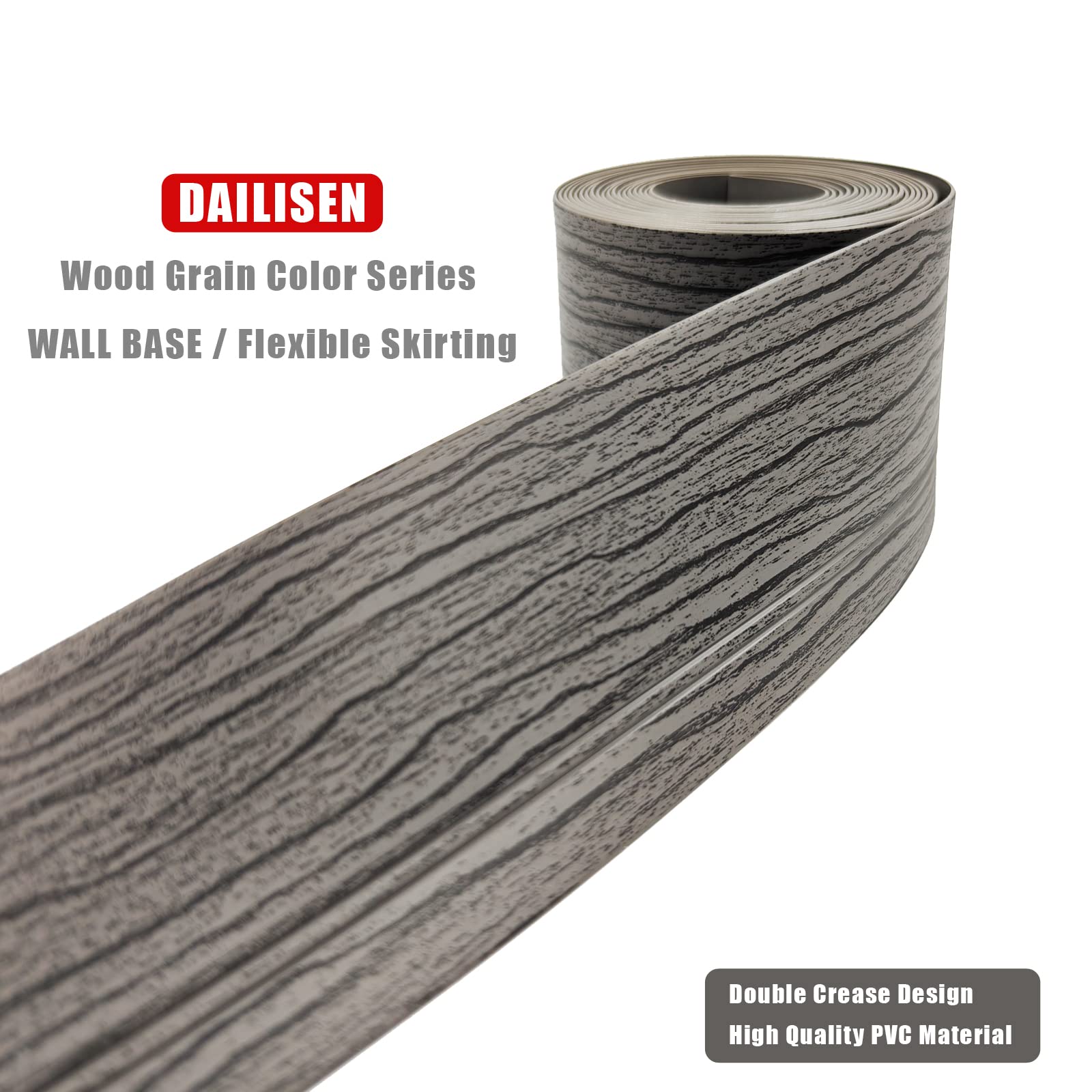 DAILISEN Vinyl Flexible Wall Base – 59ft X 3.94in, Crease Design For Easy Install, Brown, Covers Gaps & Traps Less Dust