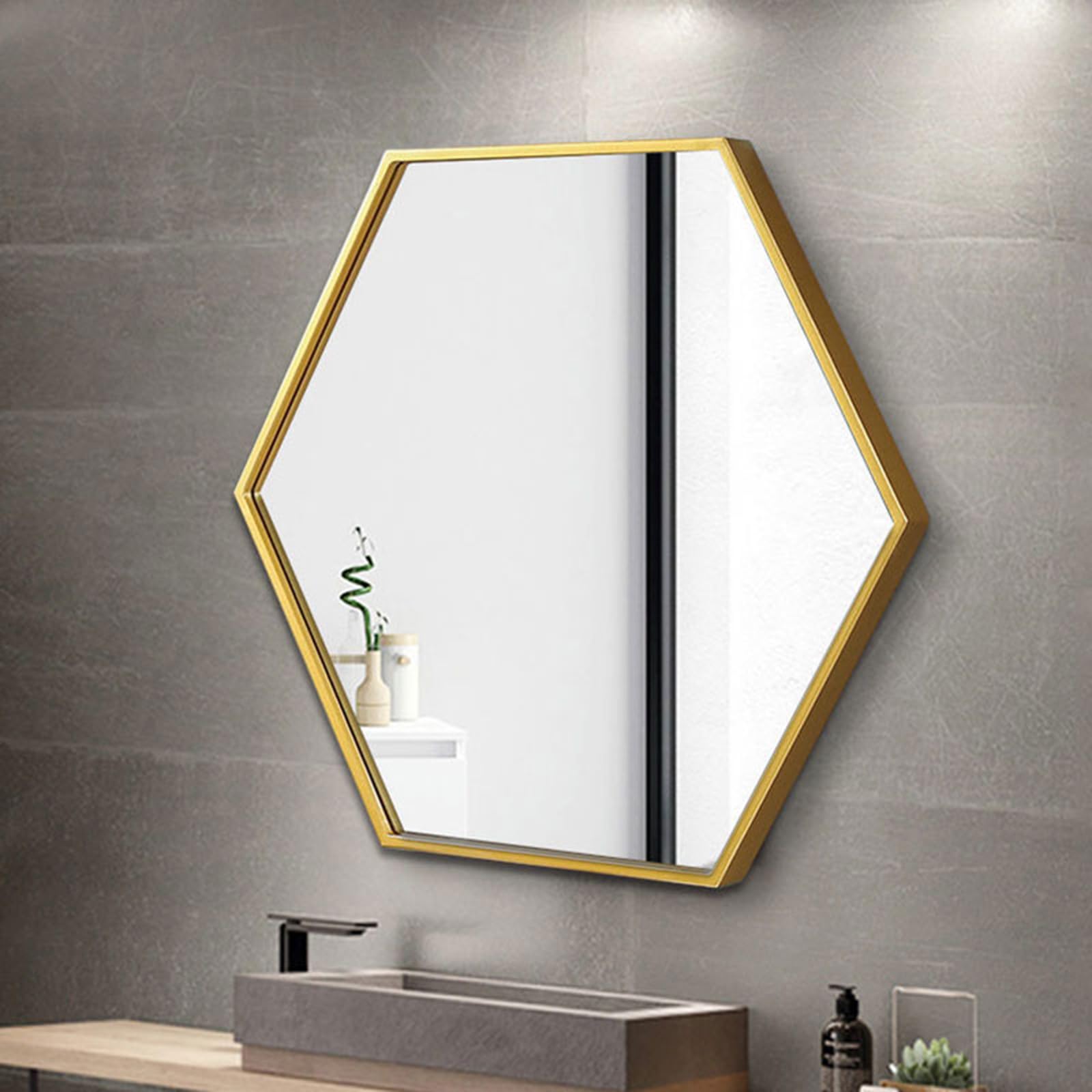 Slish Home Decor - Specchio da parete esagonale in metallo, ovale, per trucco e bagno, 26 x 30 cm