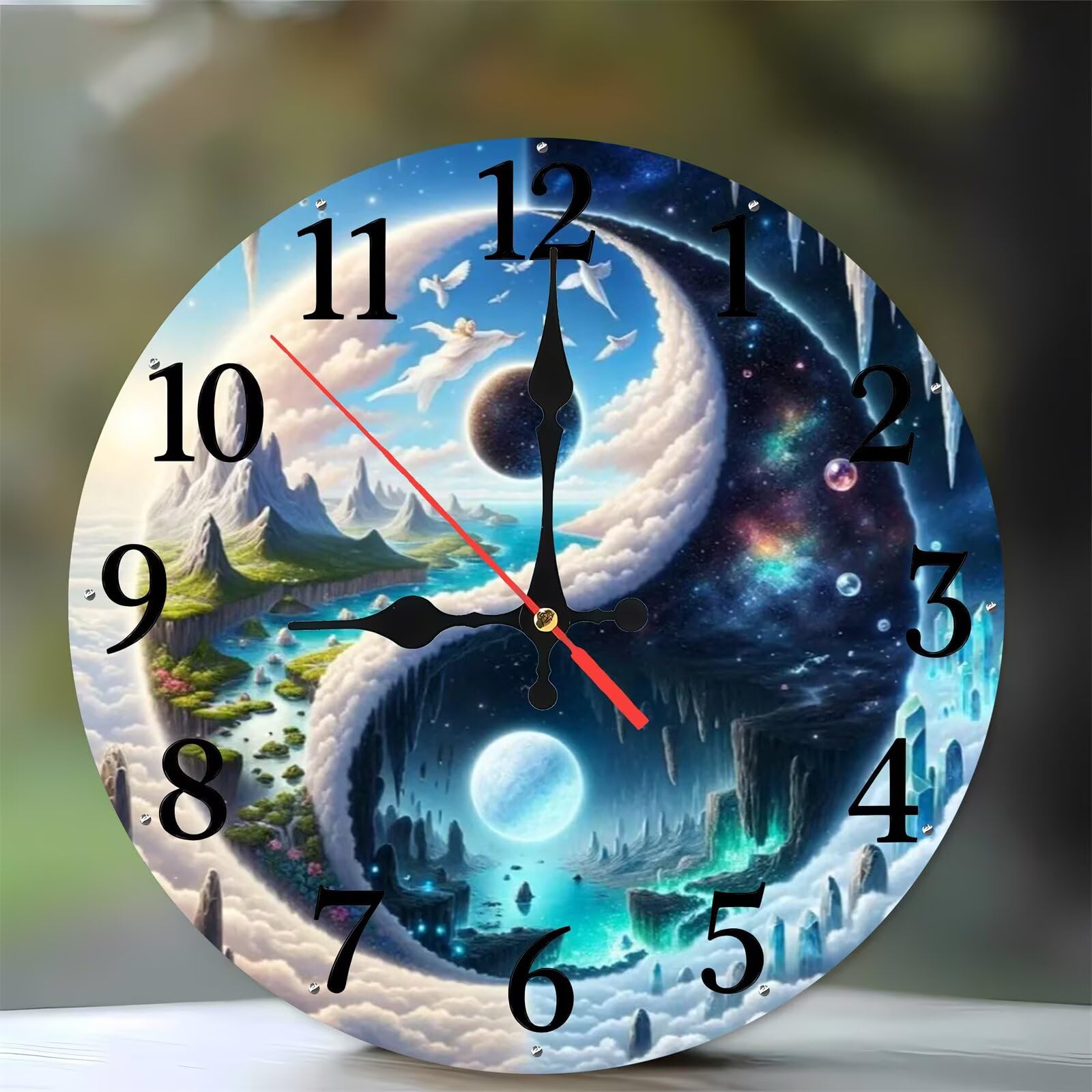 Horloge Murale pour Chambre et Salon Zen Motif Taiji Bois de 35 cm
