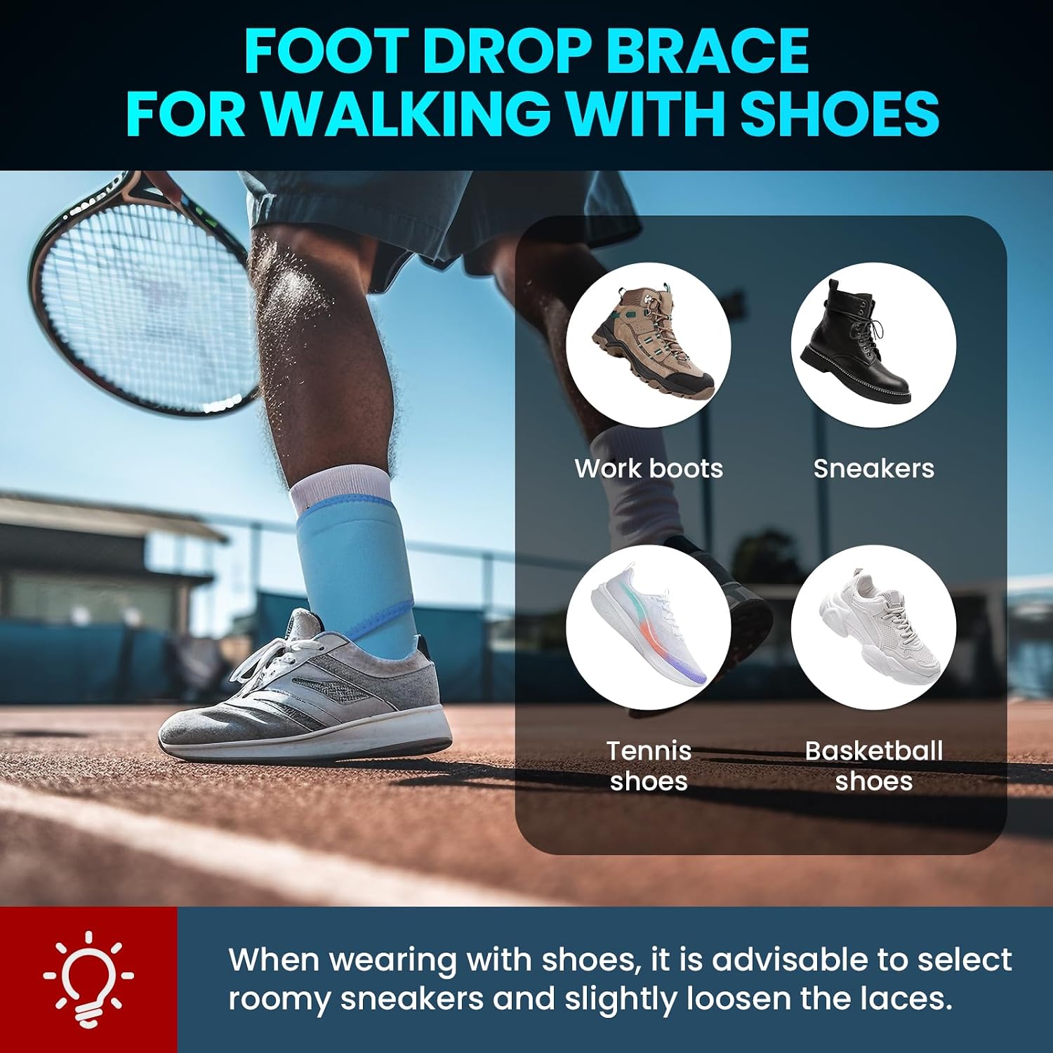 Welnove Drop Foot Brace with Arch Support，AFO Brace for Walking ，Relieve the Instability of Lower Limbs by Foot Drop, MS, TBI, Spinal Cord Injury, Cerebral Palsy(Blue, Right)