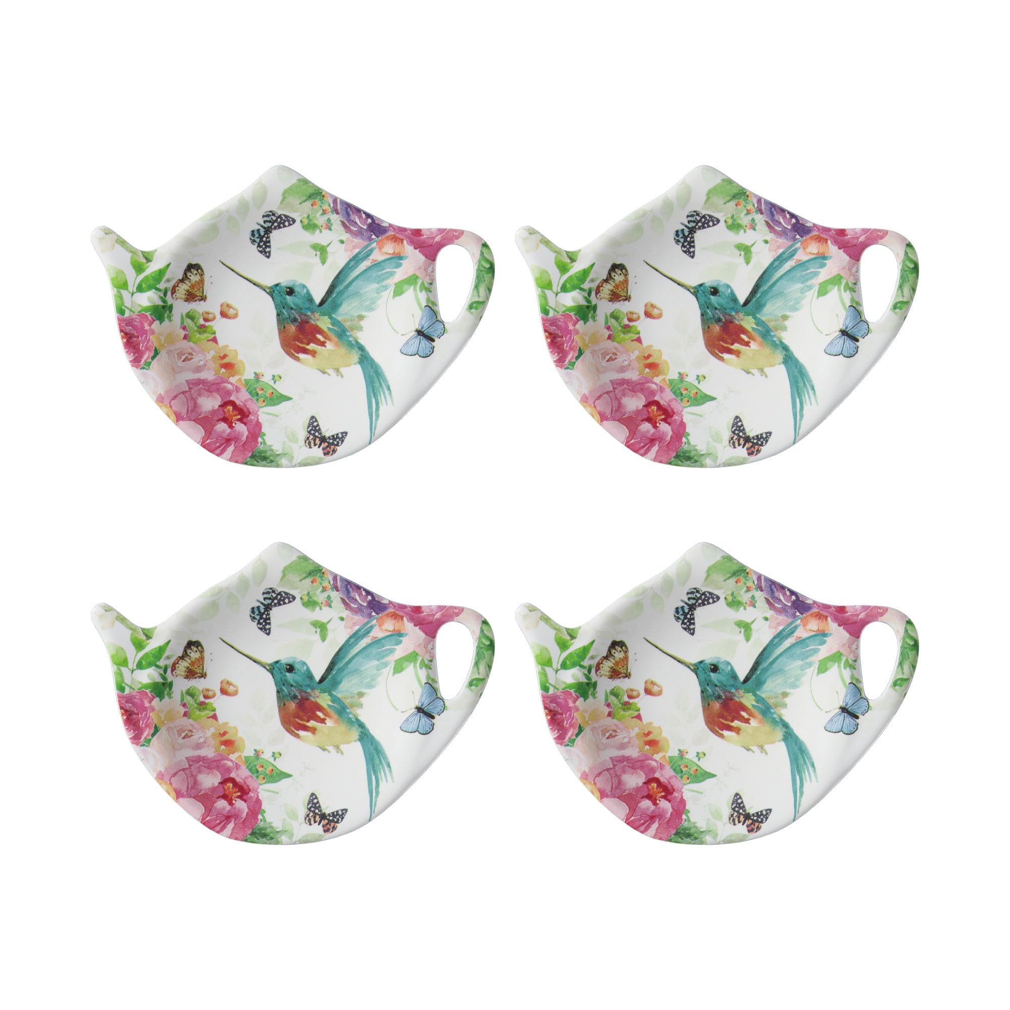 Supreme Housewares Rose Garden Tea Bag Holders, Teapot Shaped Tea Bag Coasters Spoon Rests Saucer Seasoning Dish Set, Multicolor, 4 x 3 Inch, Set of 4