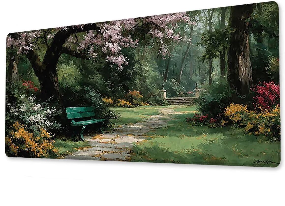 Podkładka pod mysz, duża, gamingowa podkładka pod mysz, XXL, park, 900 x 500 x 3 mm, antypoślizgowa, gumowa podstawa, wodoodporna i trwała, podkładka pod klawiaturę, do gier, biura, domu, ekstra
