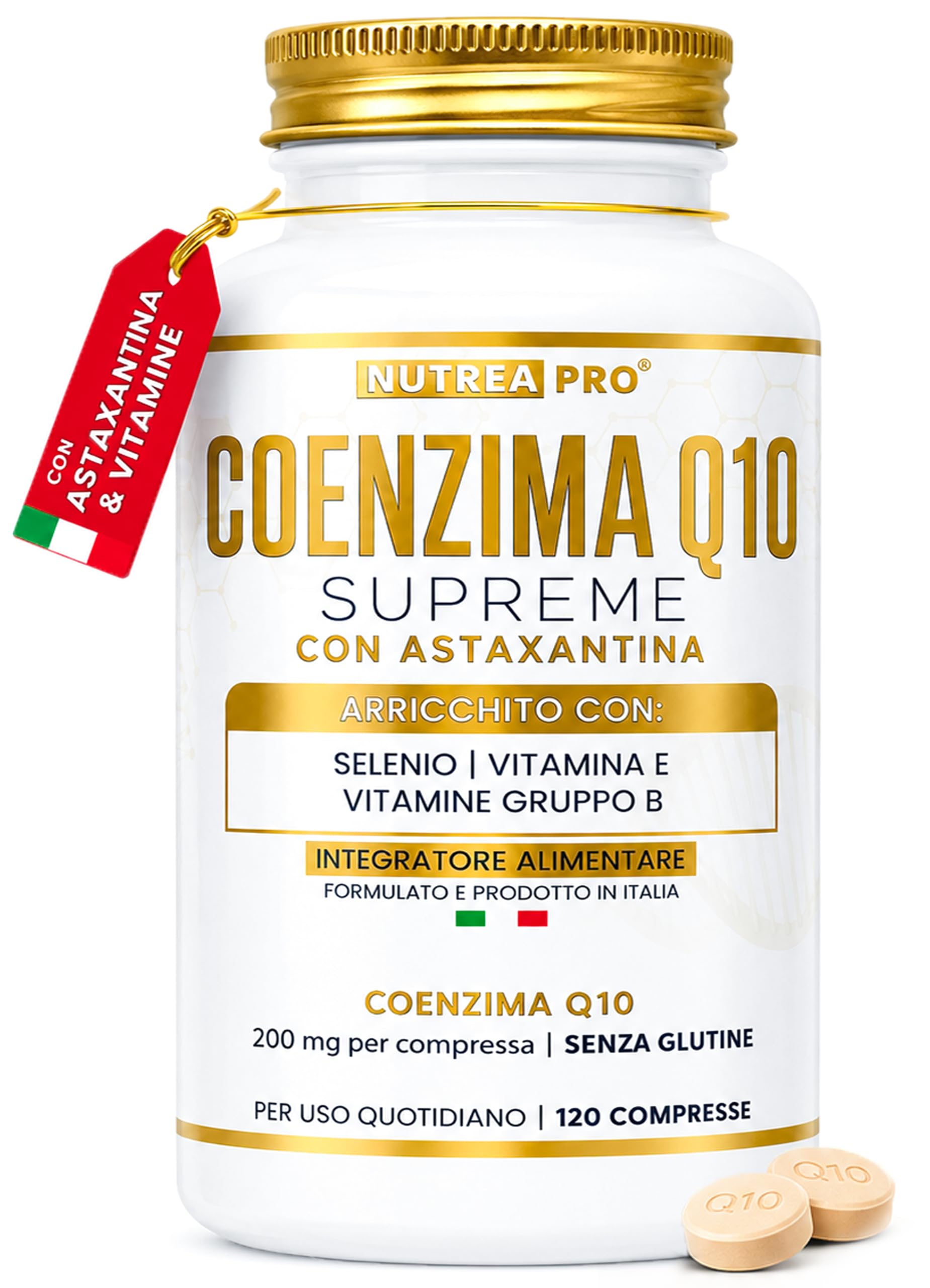Coenzima Q10 200mg con Astaxantina 1mg |Coenzima Q10 migliore stabilità del normale q10 ubichinolo| Q10 Coenzima complex formulata con coq10 Astaxantina Vitamina E B12 B6 B2| NUTREAPRO®