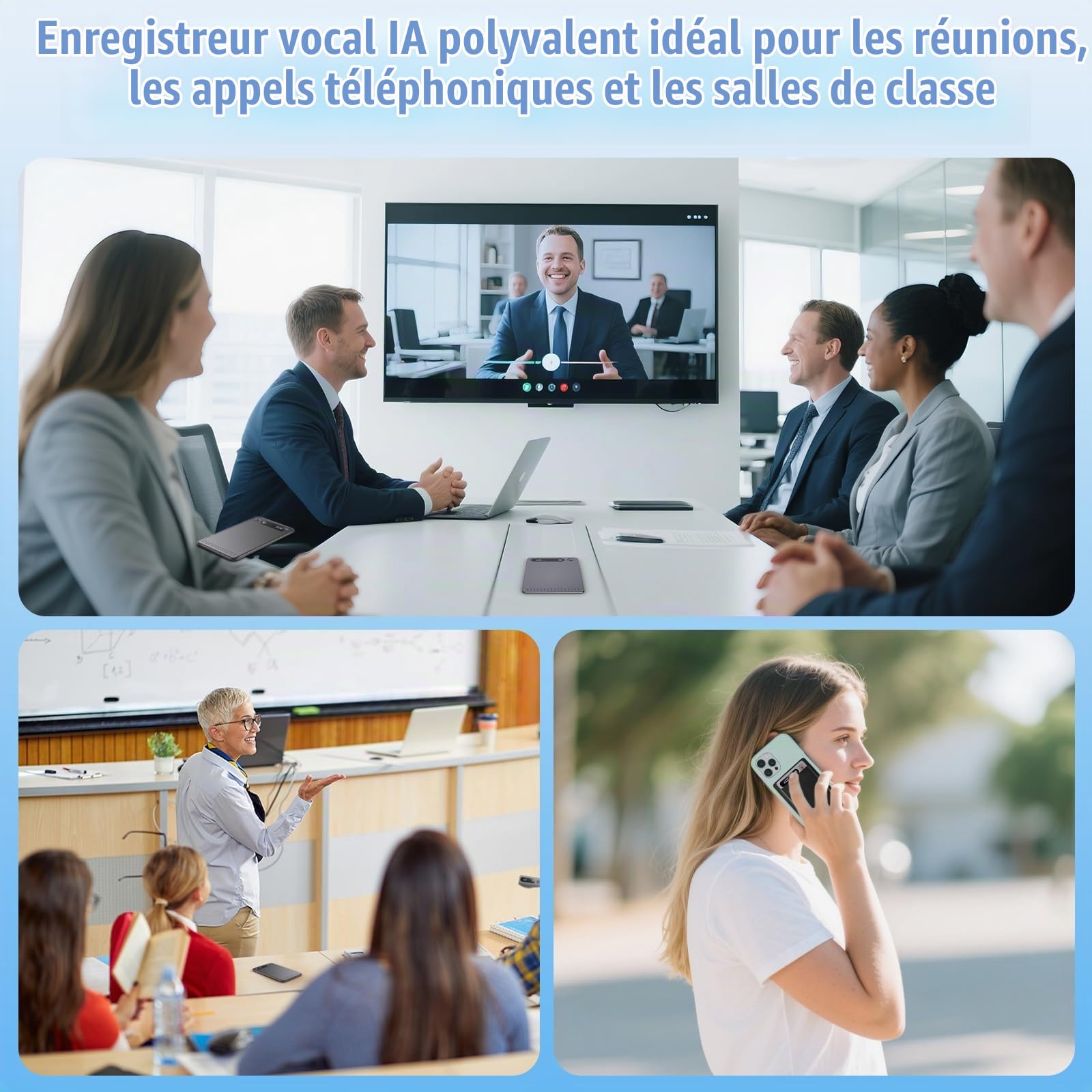 Enregistreur Vocal IA Dictaphone Numérique 64GB avec Transcription Audio en Temps Réel & Traduction 118+ Langues Reconnaissance Vocale, Résumé Automatique pour Réunions, Bloc Note Numérique