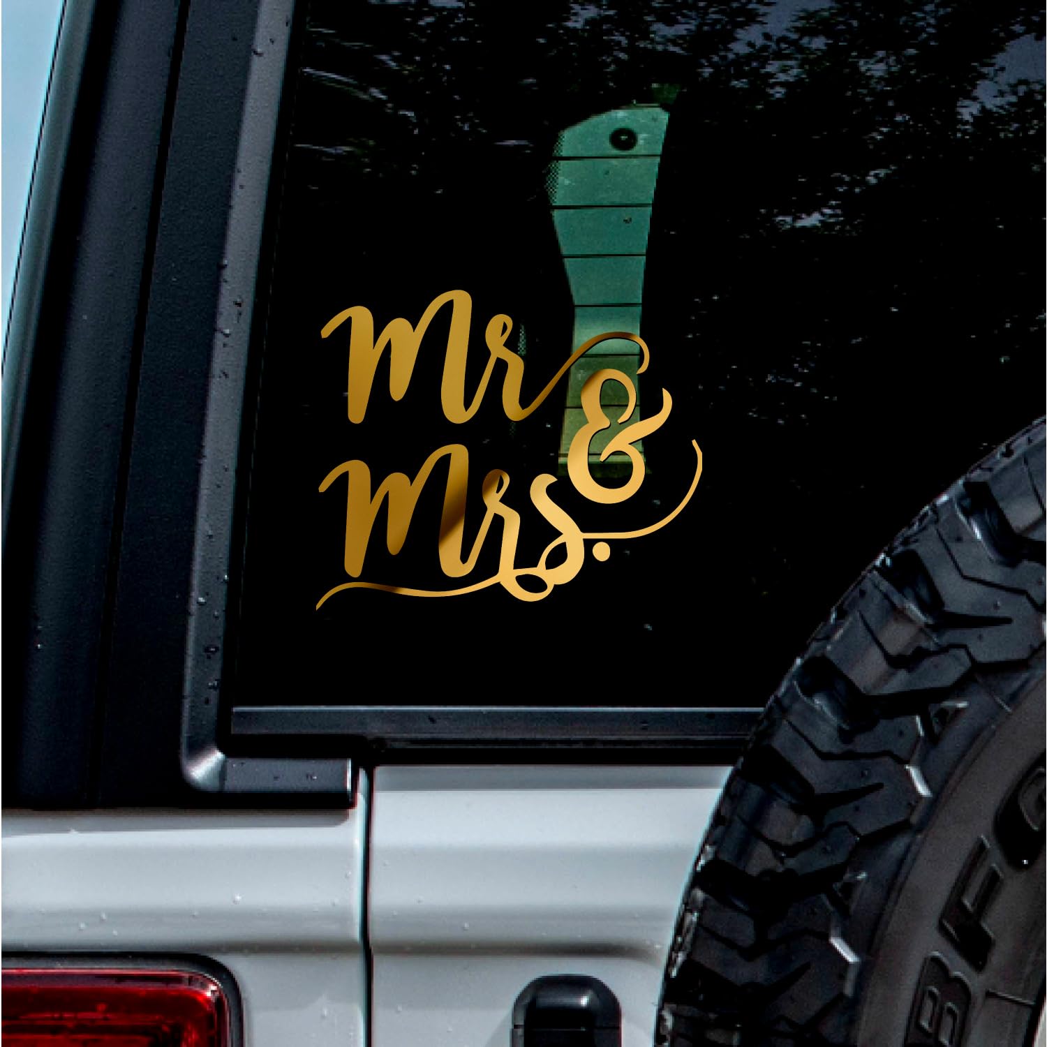 Transparent Decal Stickers of Mr and Mrs 3 (Metallic Gold) Premium Waterproof Vinyl Decal Stickers for Laptop Phone Accessory Helmet Car Window Mug
